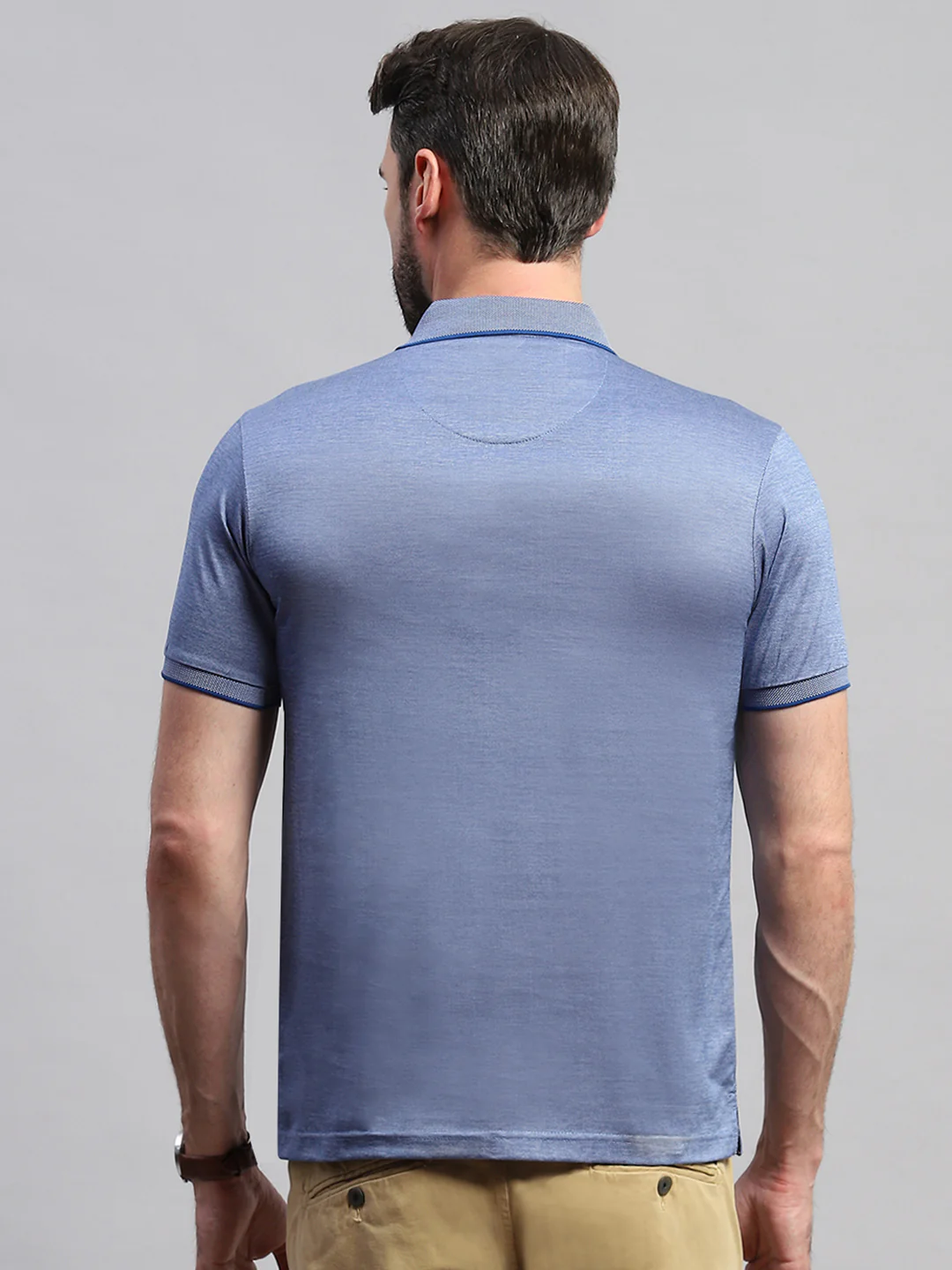 Men Blue Solid Collar Half Sleeve T-Shirt - Image 5