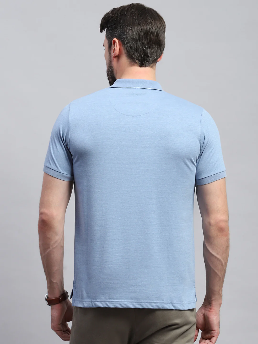 Men Blue Solid Collar Half Sleeve T-Shirt - Image 5