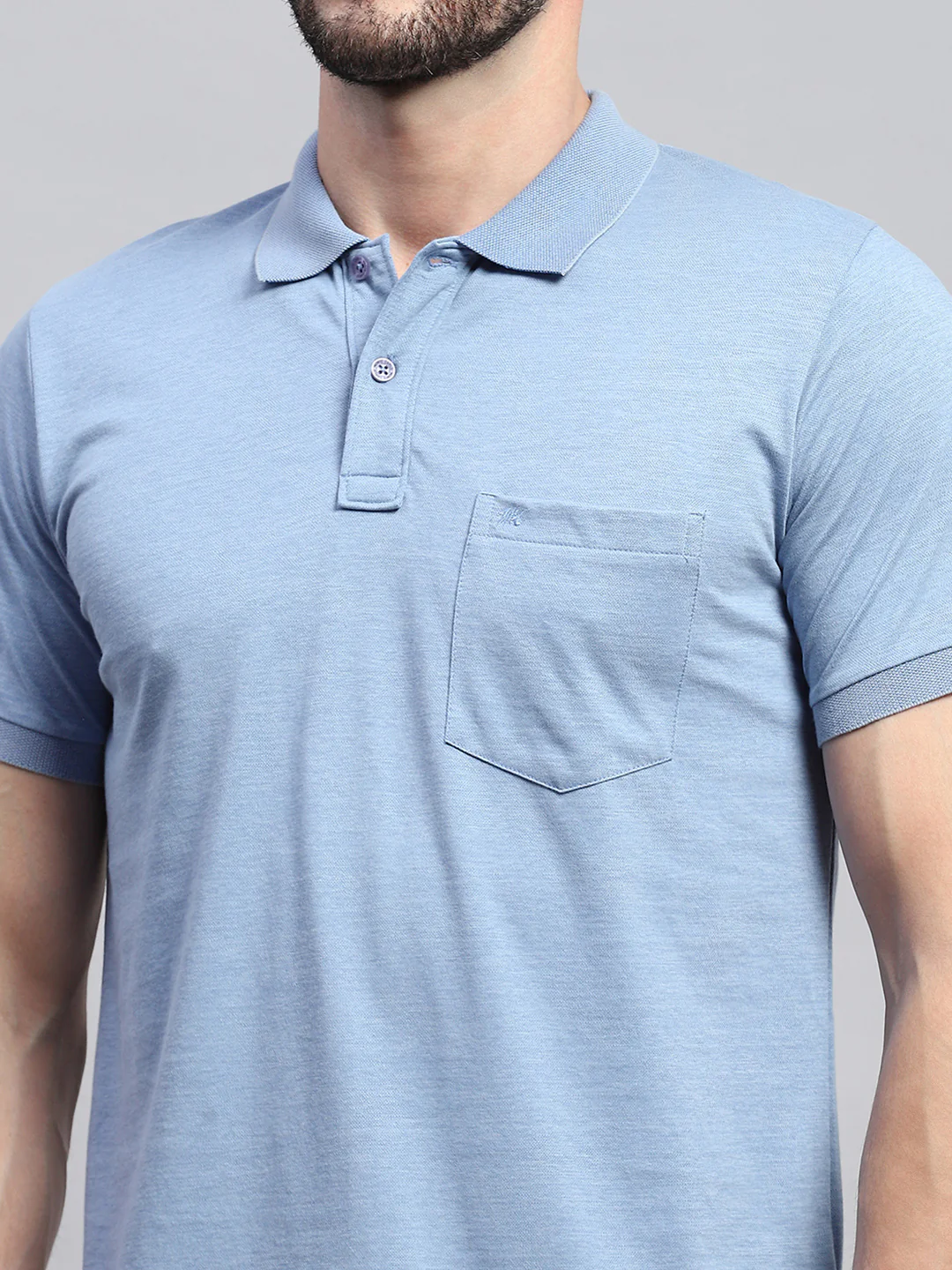Men Blue Solid Collar Half Sleeve T-Shirt - Image 6