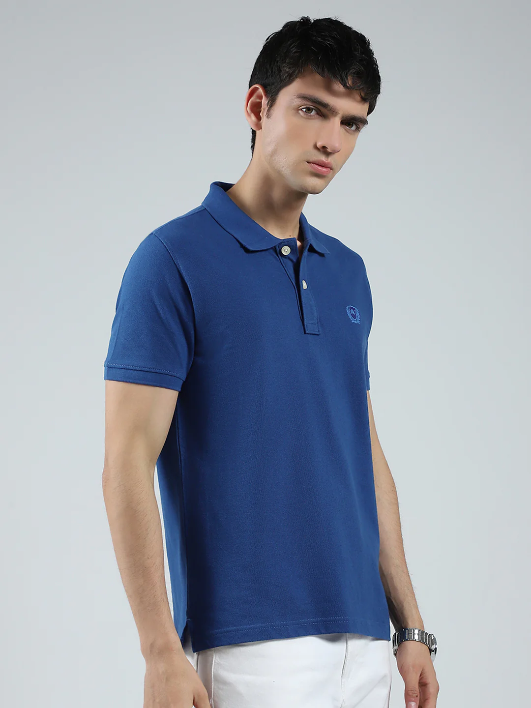 Men Blue Solid Collar Half Sleeve T-Shirt - Image 4