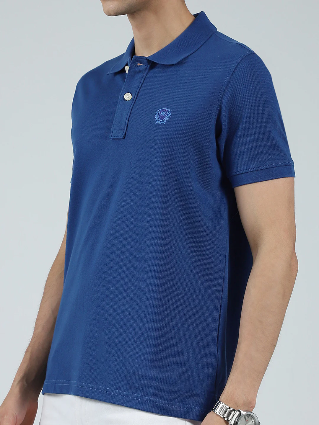 Men Blue Solid Collar Half Sleeve T-Shirt - Image 7