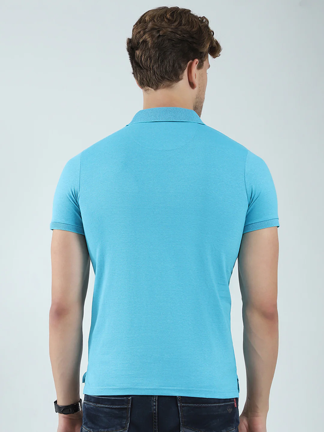 Men Blue Solid Collar Half Sleeve T-Shirt - Image 5