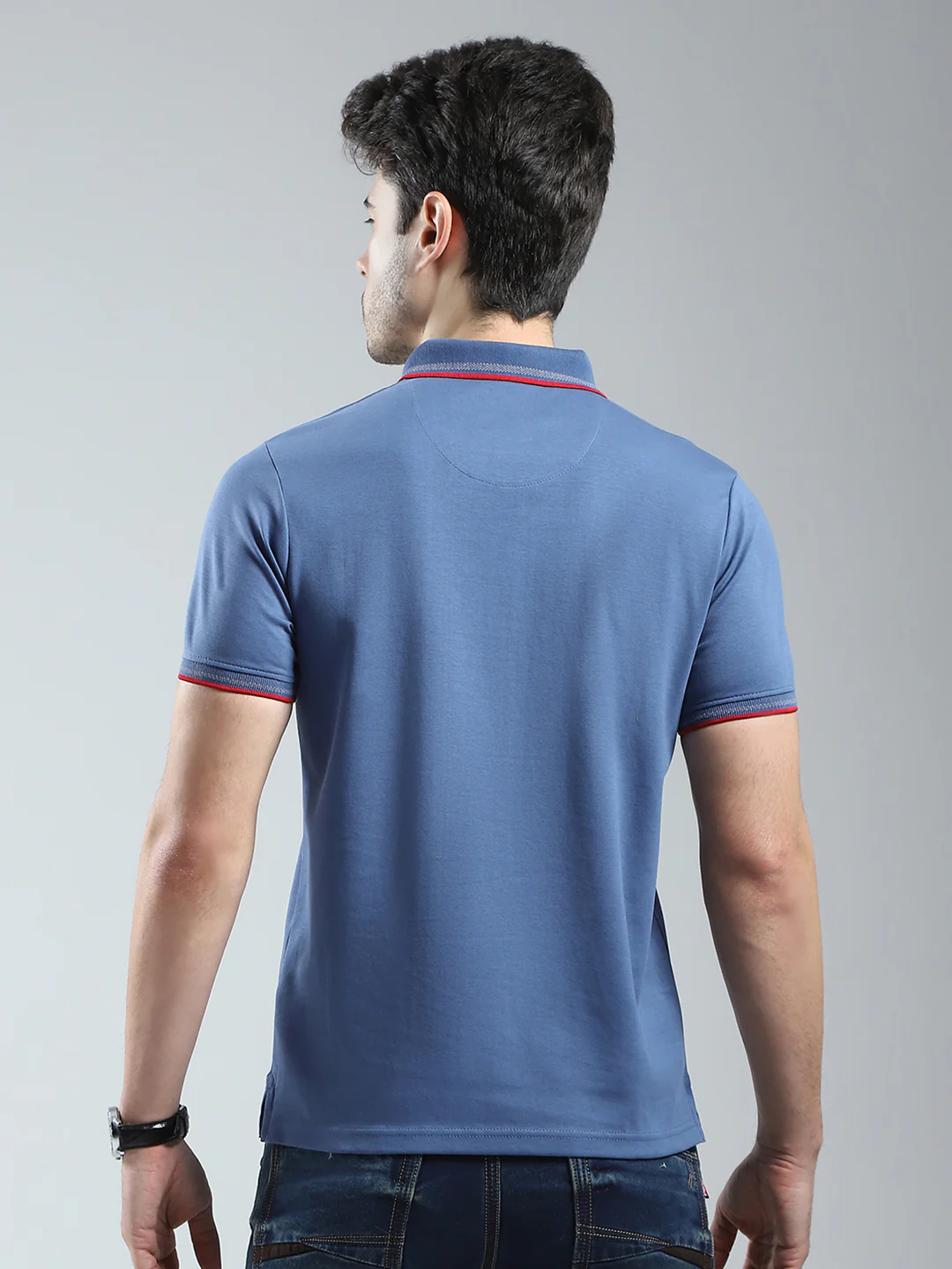 Men Blue Solid Collar Half Sleeve T-Shirt - Image 5