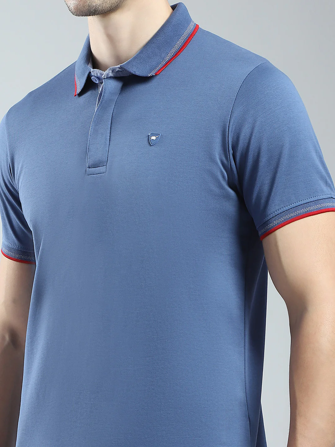 Men Blue Solid Collar Half Sleeve T-Shirt - Image 6