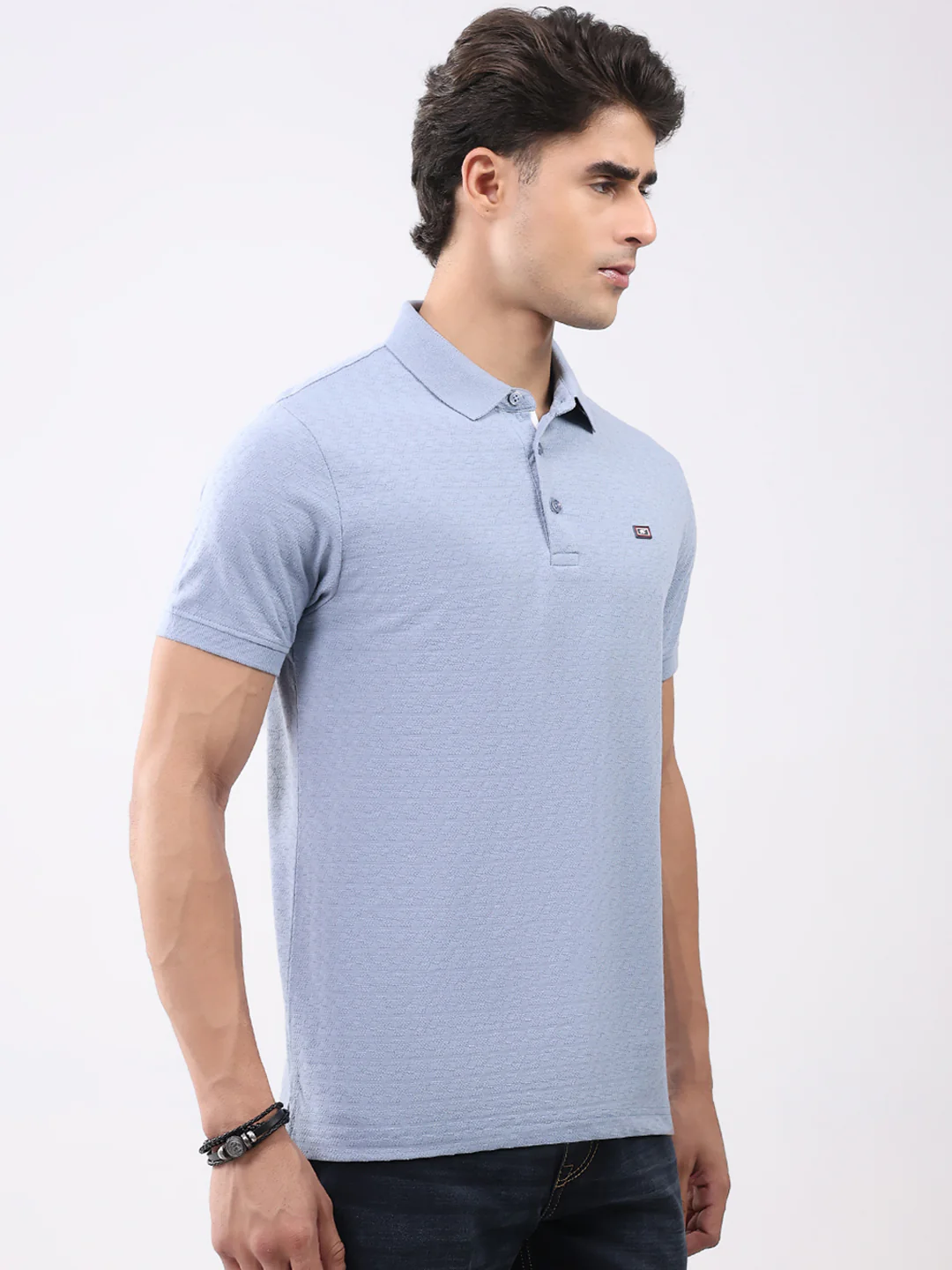 Men Blue Solid Collar Half Sleeve T-Shirt - Image 4