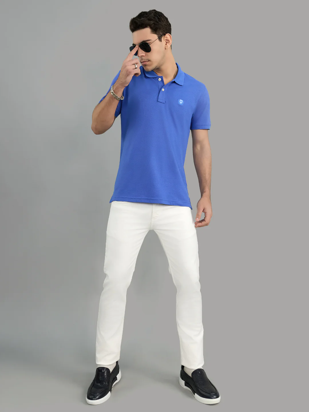 Men Blue Solid Collar Half Sleeve T-Shirt - Image 6