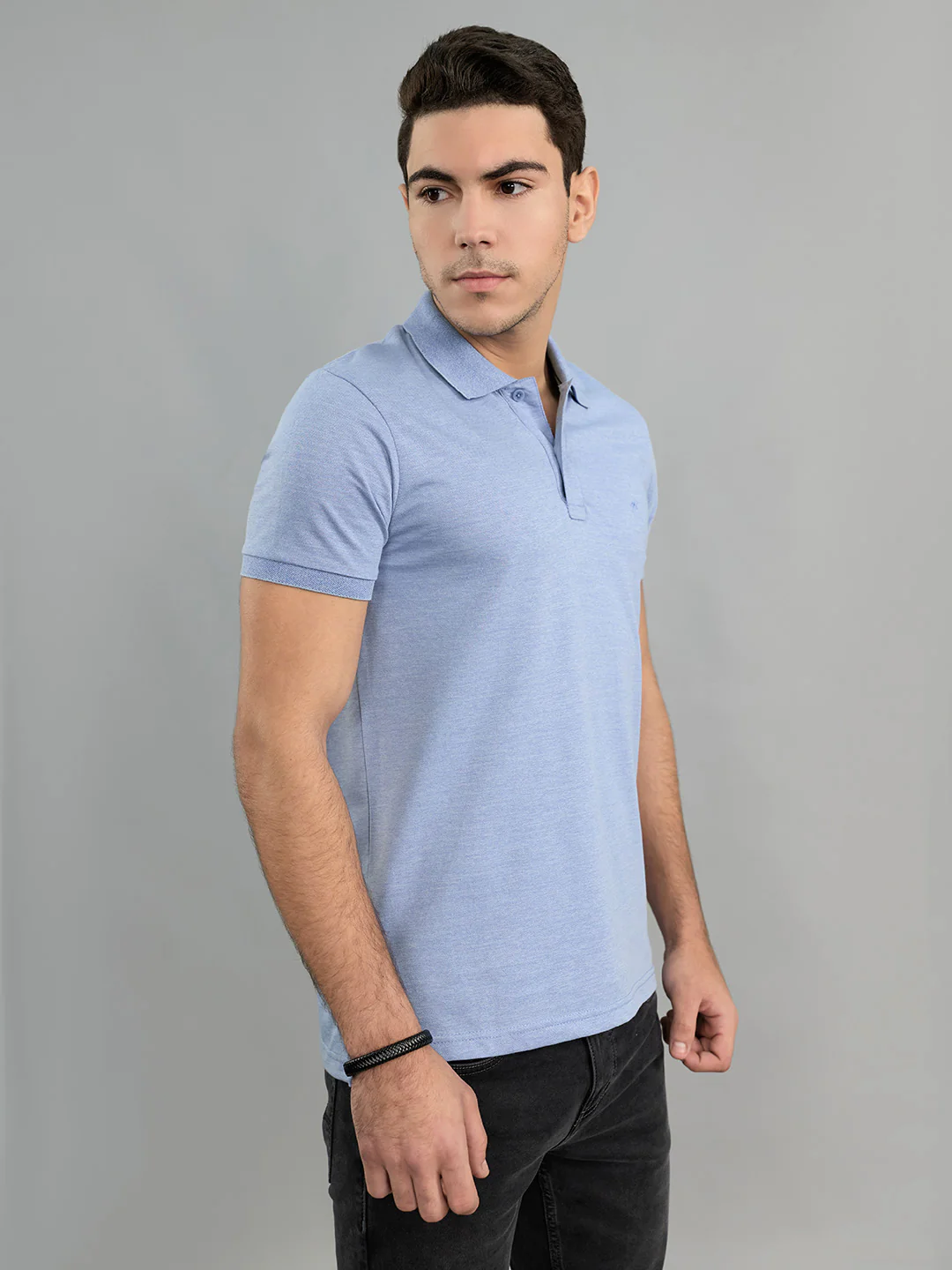 Men Blue Solid Collar Half Sleeve T-Shirt - Image 3