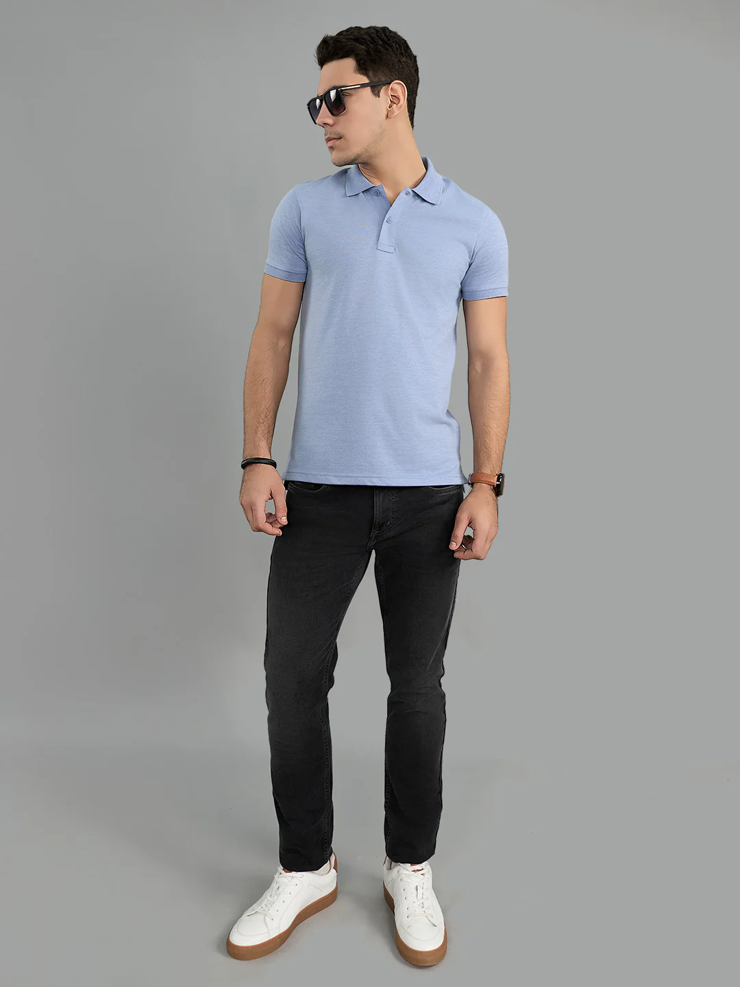 Men Blue Solid Collar Half Sleeve T-Shirt - Image 6