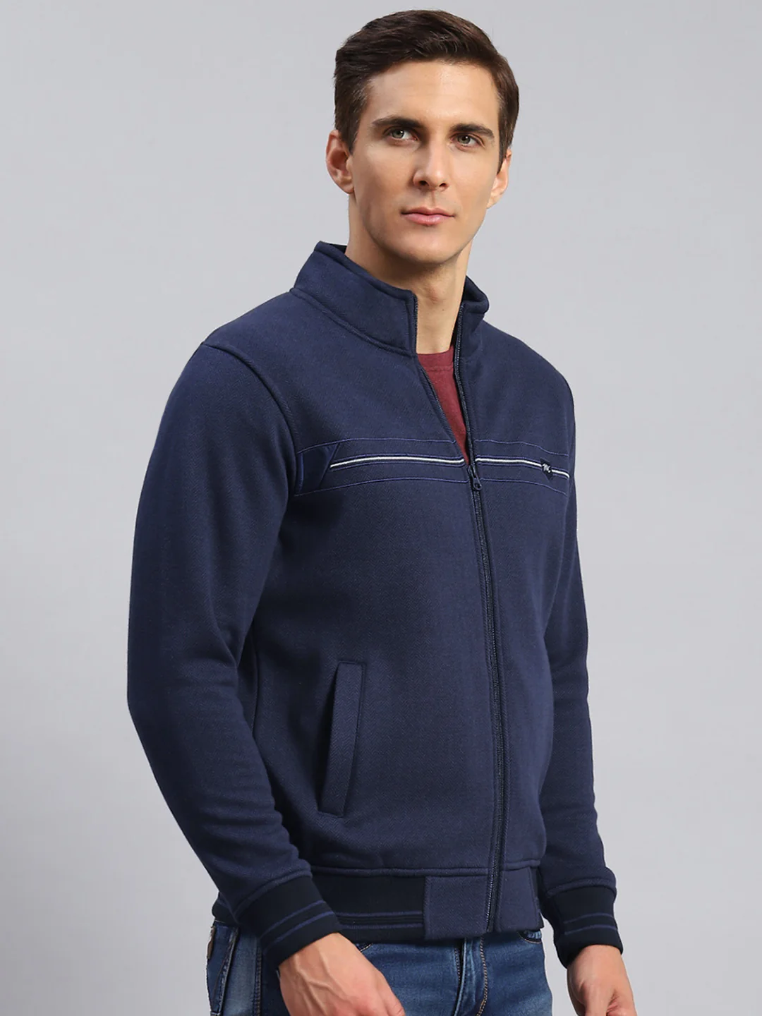 Men Blue Solid Cotton Blend Sweatshirt - Image 3