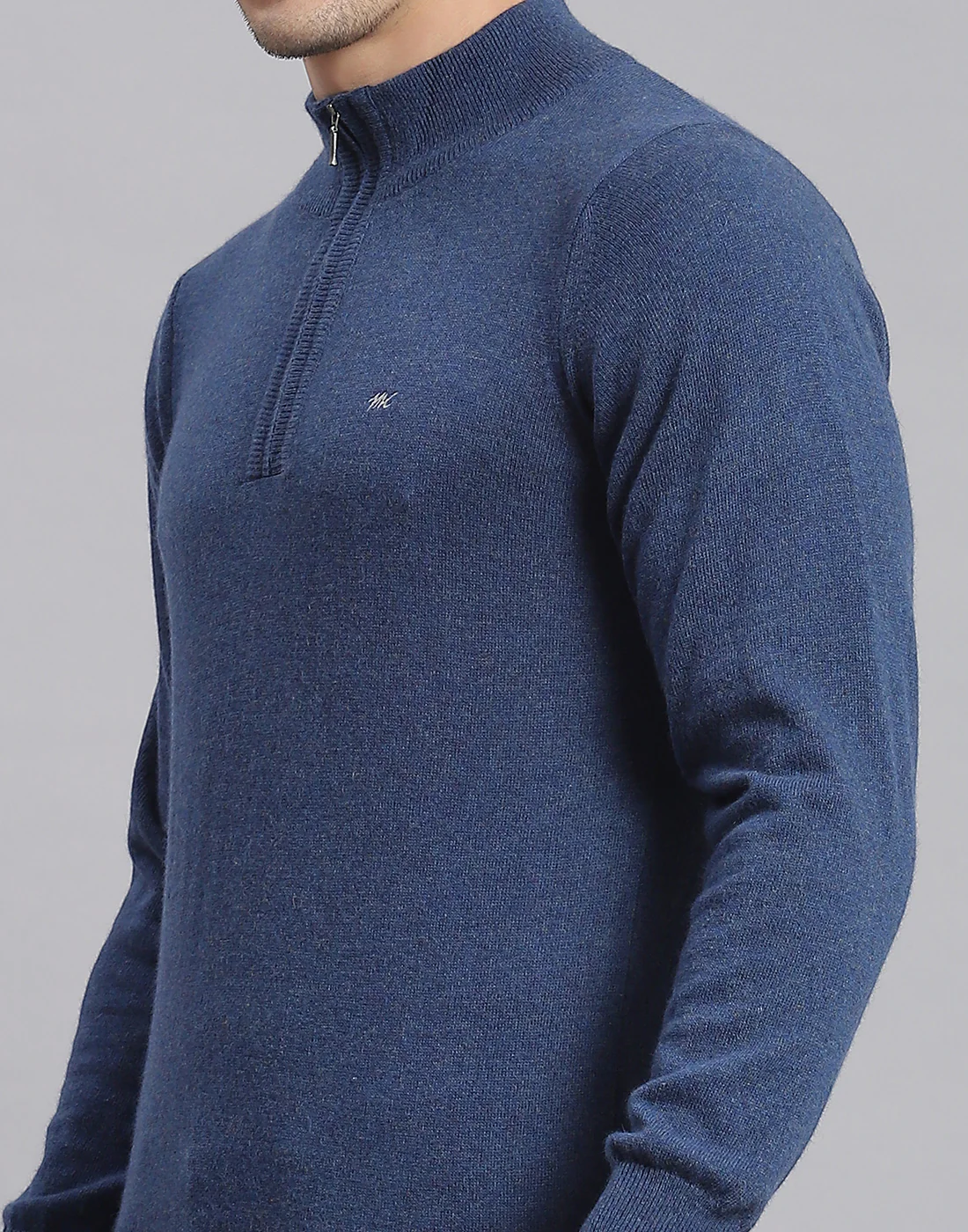 Men Blue Solid H Neck Full Sleeve Sweater - Image 7