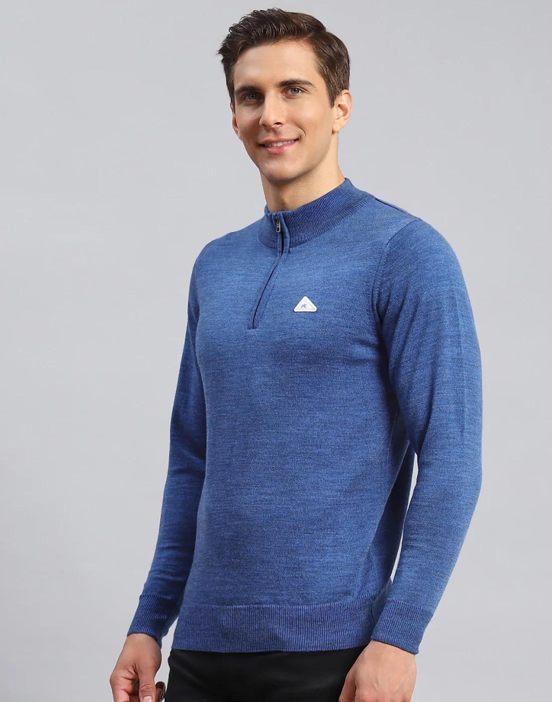 Men Blue Solid High Neck Full Sleeve Pullover - Image 3
