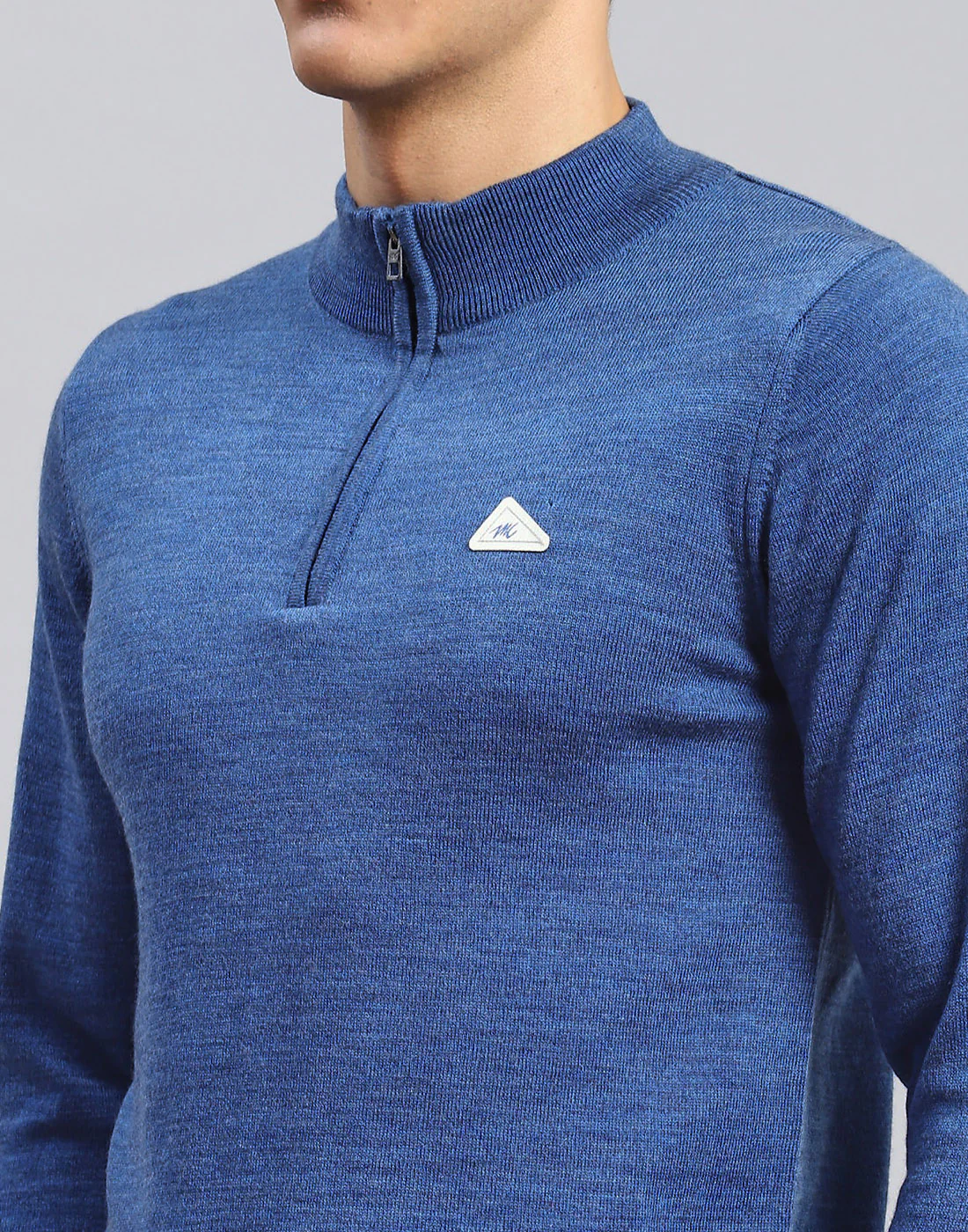 Men Blue Solid High Neck Full Sleeve Pullover - Image 6