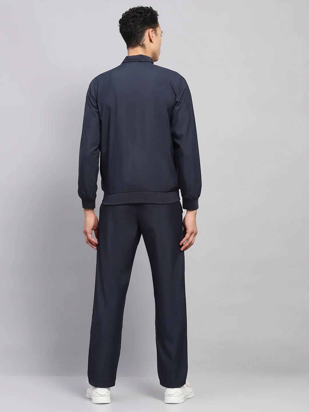Men Blue Solid High Neck Full Sleeve Tracksuit - Image 5