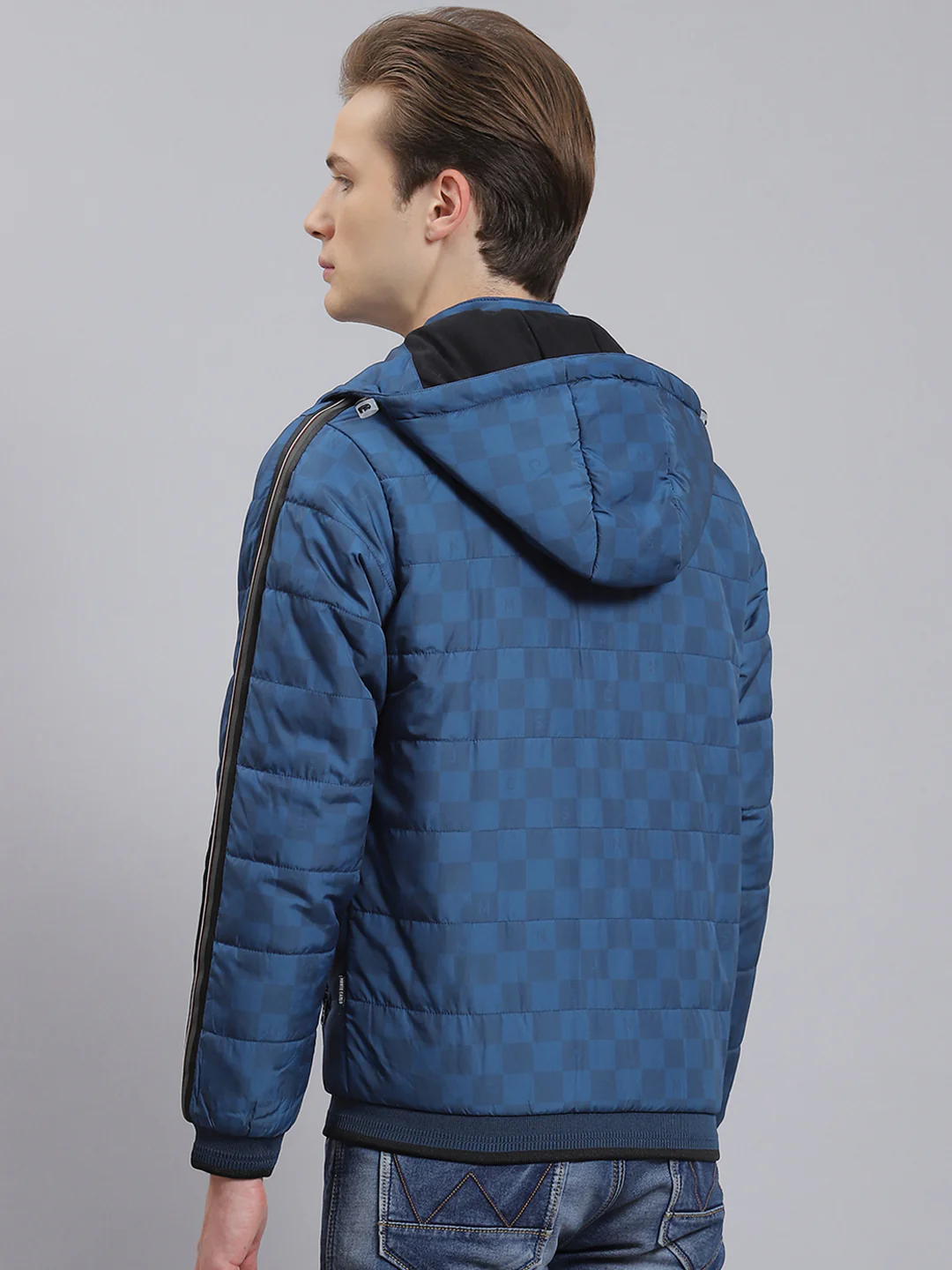 Men Blue Solid Hooded Full Sleeve Jacket - Image 5