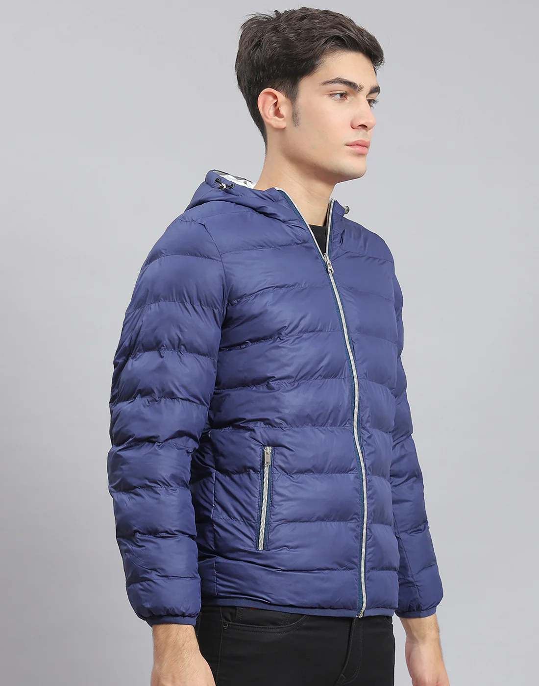 Men Blue Solid Hooded Full Sleeve Jacket - Image 4