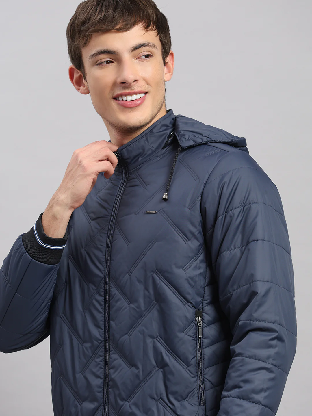 Men Blue Solid Hooded Full Sleeve Jacket - Image 7