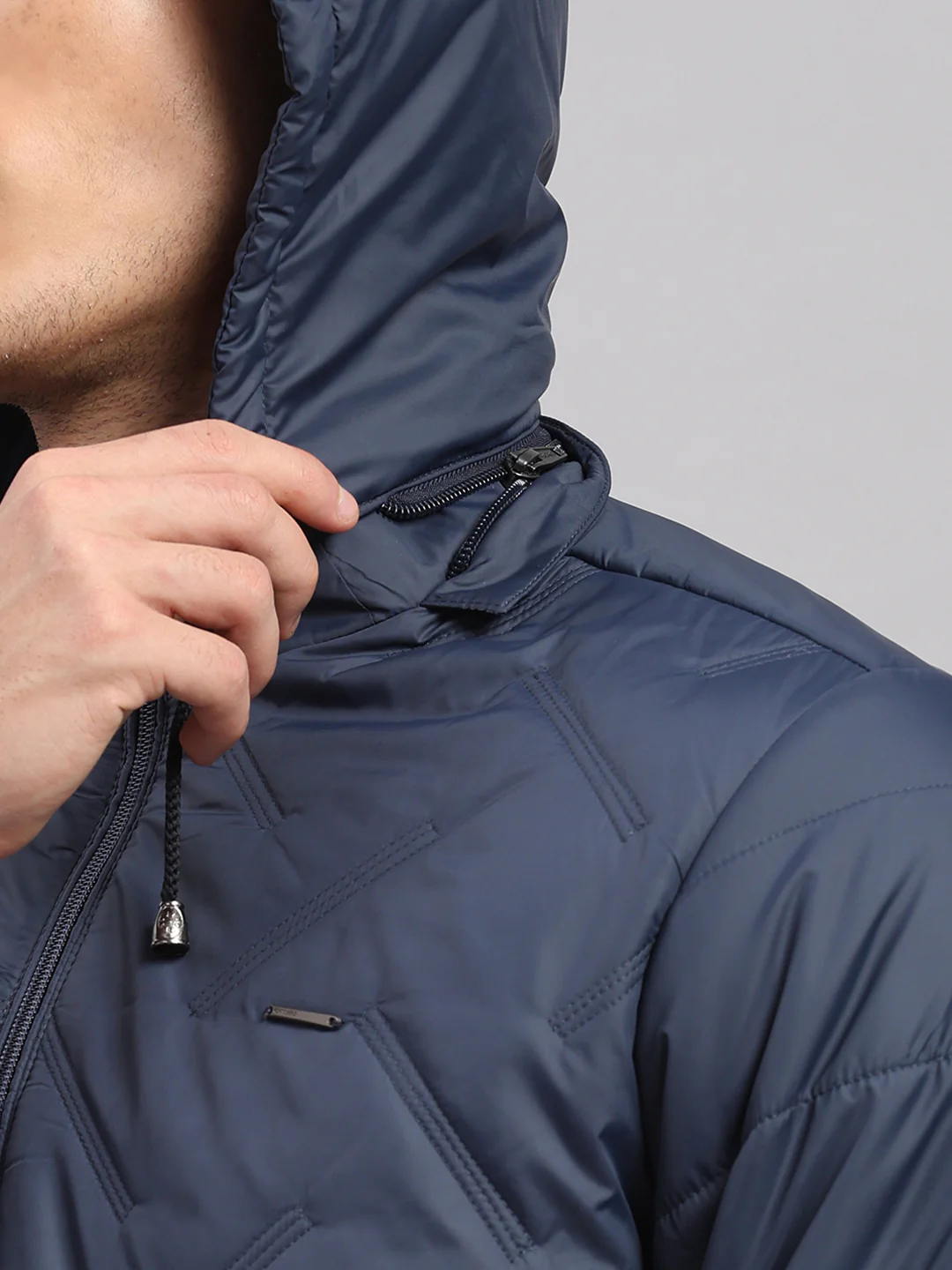 Men Blue Solid Hooded Full Sleeve Jacket - Image 8