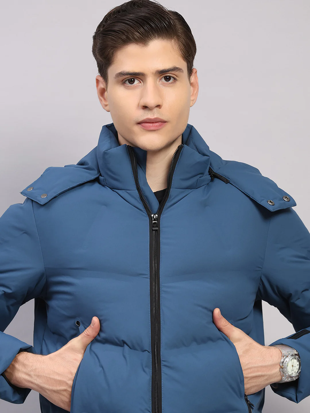 Luxuria Men Blue Solid Hooded Full Sleeve Jacket - Image 7