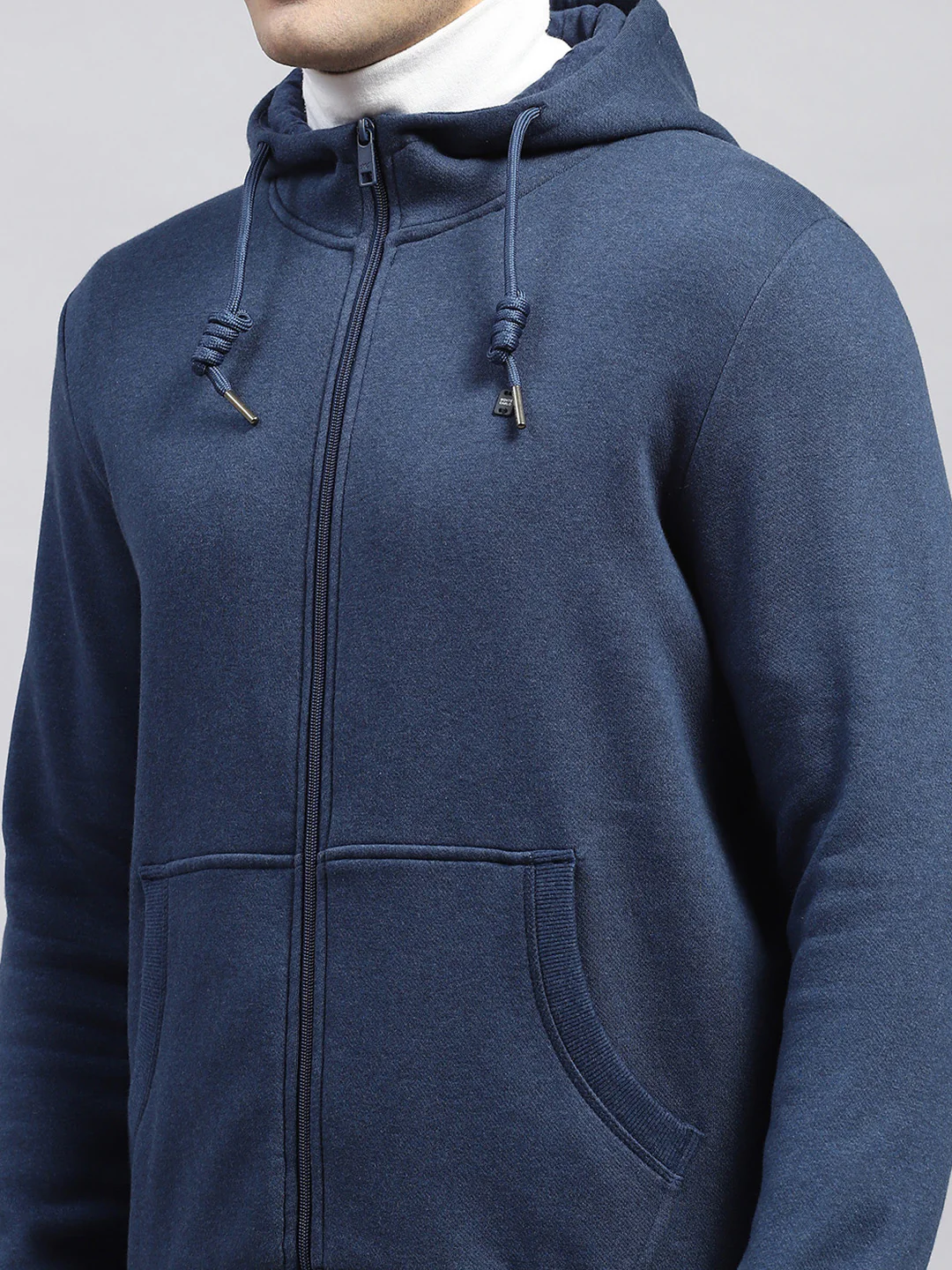 Men Blue Solid Hooded Full Sleeve Sweatshirt - Image 6