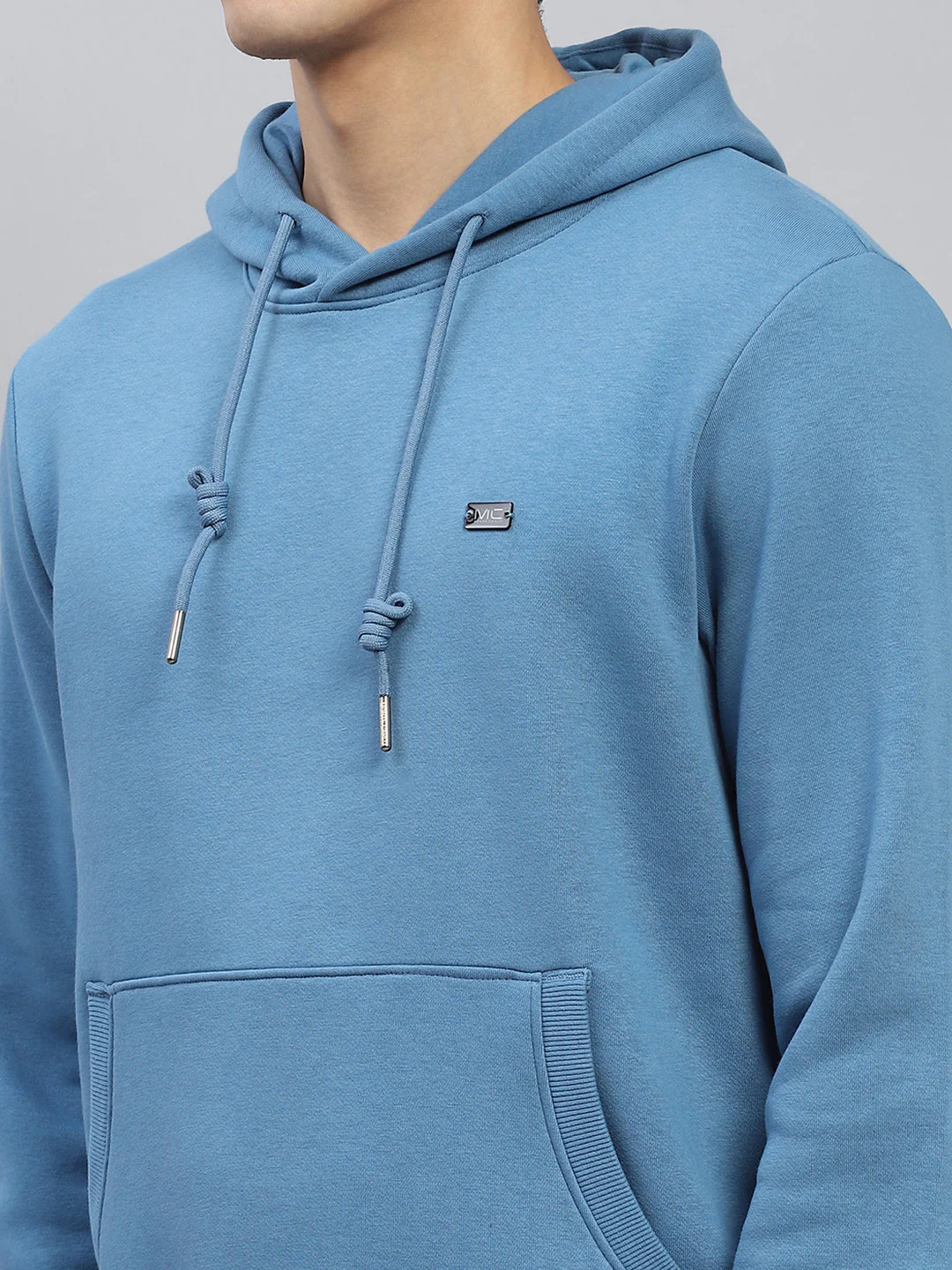 Men Blue Solid Hooded Full Sleeve Sweatshirt - Image 7