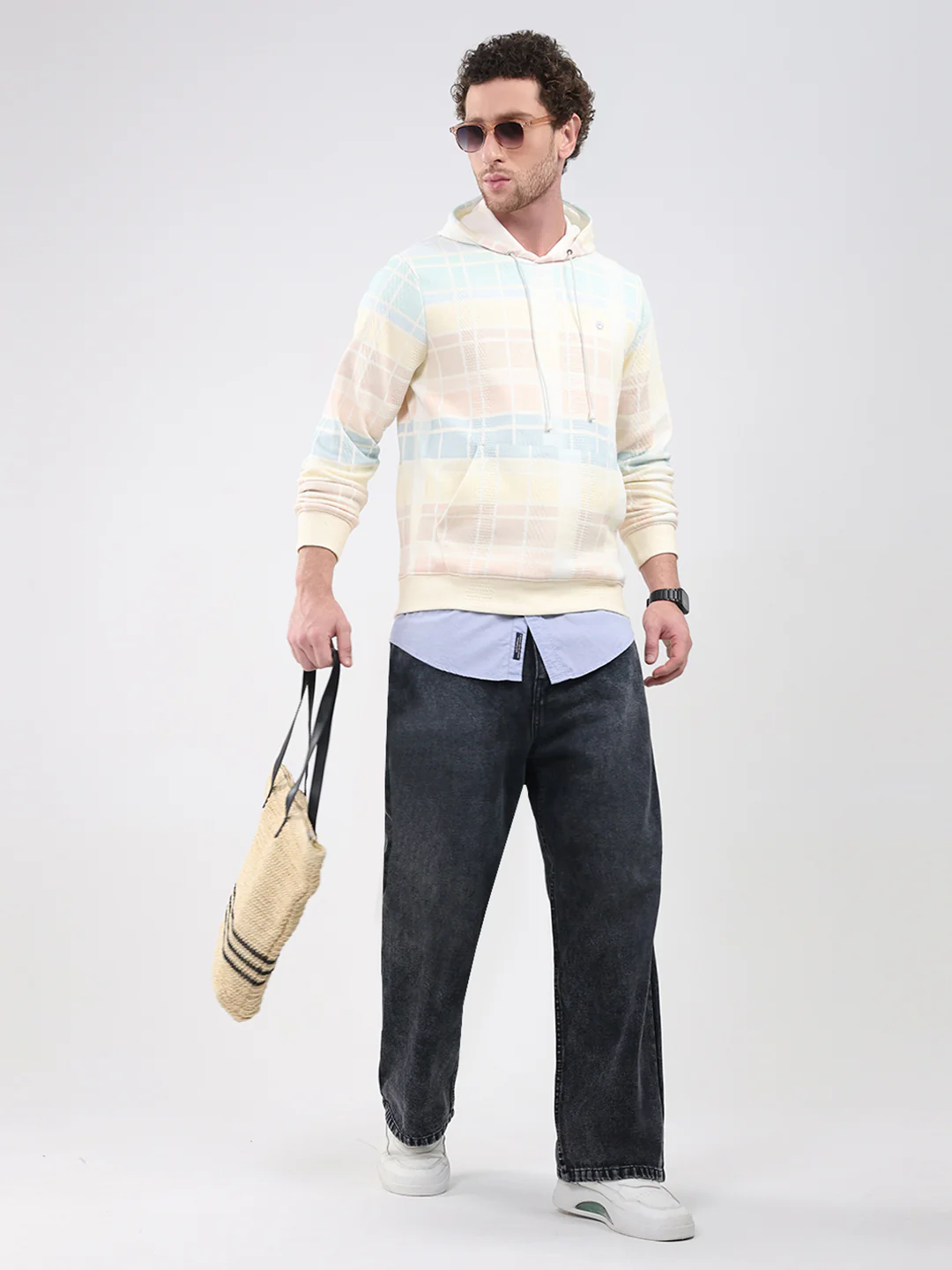 Men Blue Solid Hooded Full Sleeve Sweatshirt - Image 2