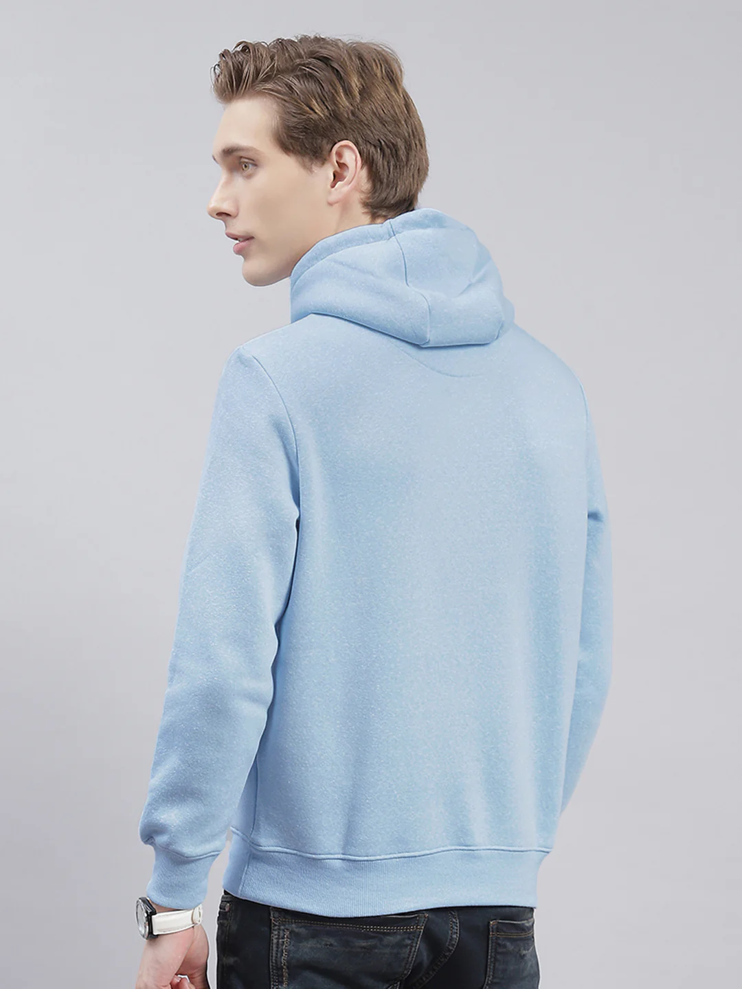 Men Blue Solid Hooded Full Sleeve Sweatshirts - Image 5