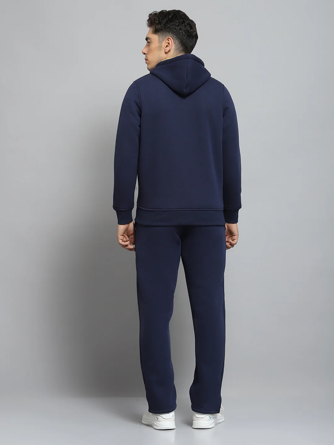 Men Blue Solid Hooded Full Sleeve Winter Tracksuit - Image 5