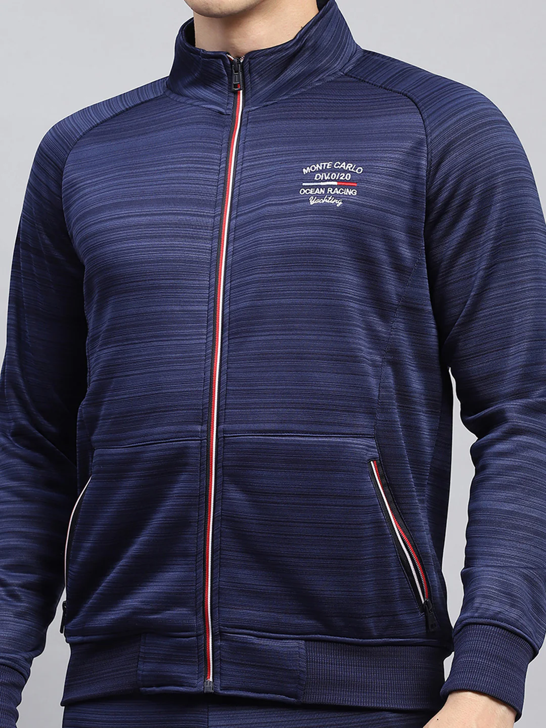 Men Blue Solid Mock Neck Full Sleeve Winter Tracksuit - Image 8