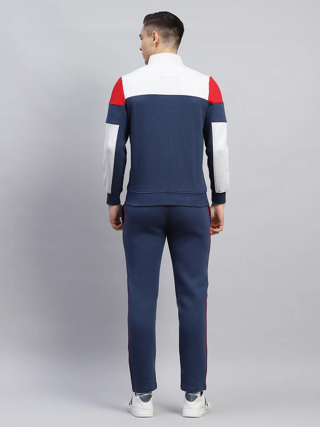 Men Blue Solid Mock Neck Full Sleeve Winter Tracksuit - Image 5