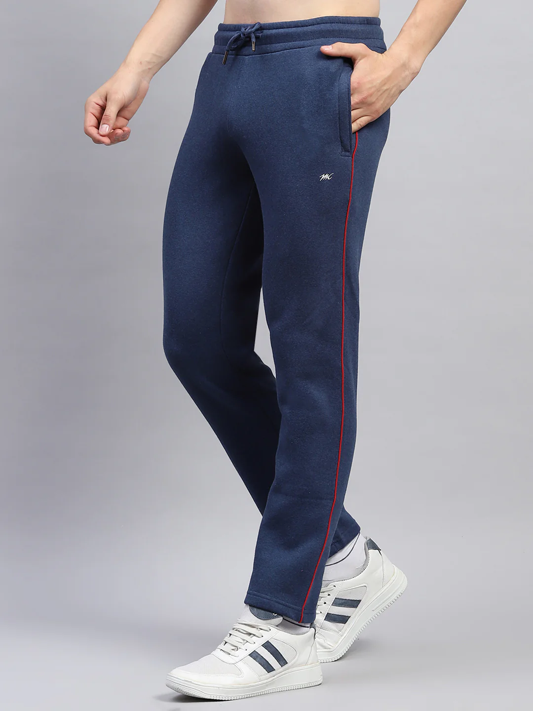 Men Blue Solid Mock Neck Full Sleeve Winter Tracksuit - Image 7