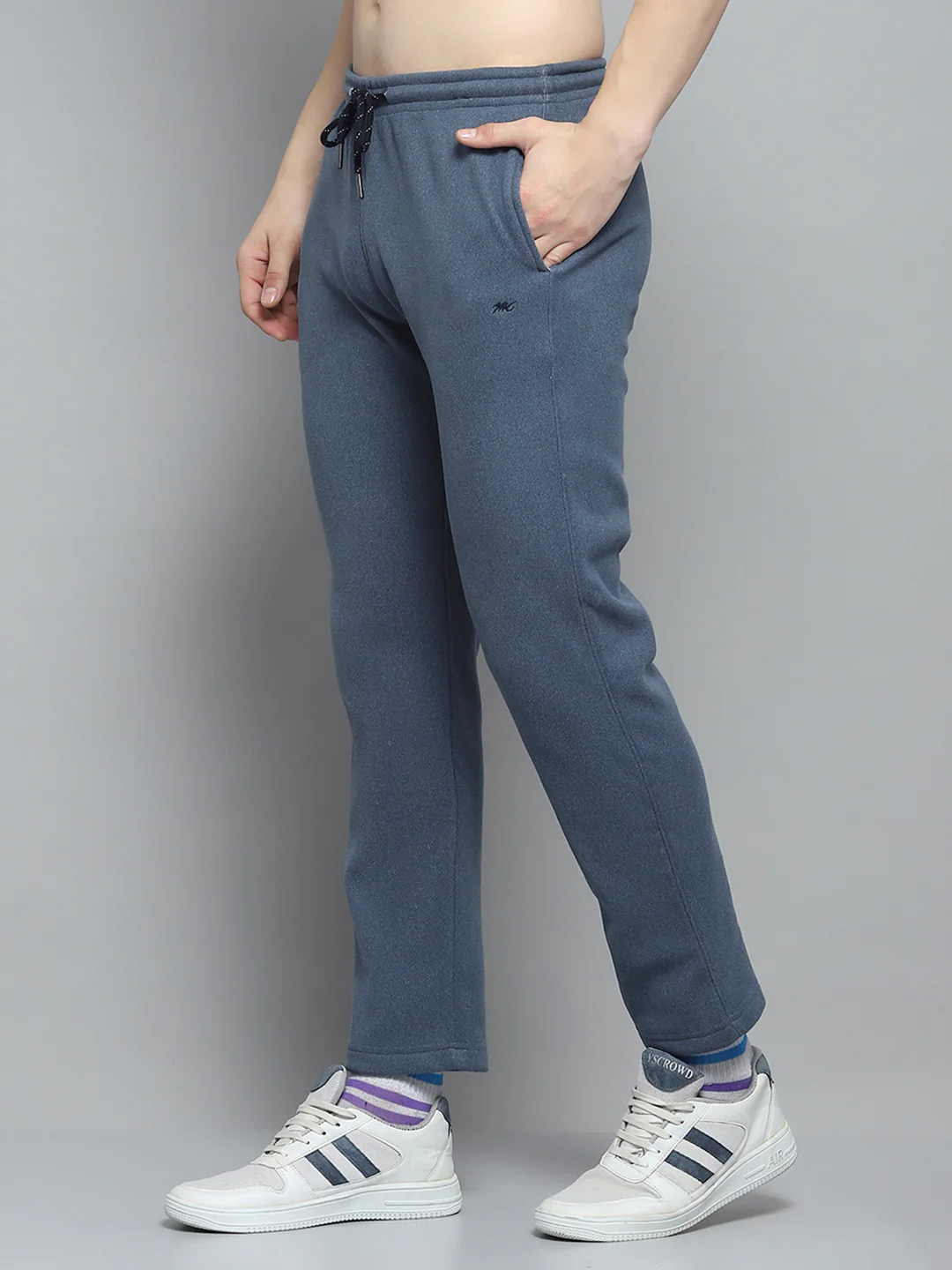 Men Blue Solid Mock Neck Full Sleeve Winter Tracksuit - Image 7