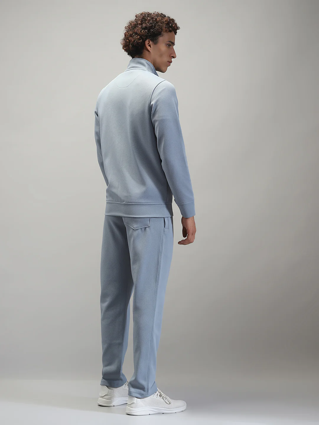 Men Blue Solid Mock Neck Full Sleeve Winter Tracksuit - Image 5