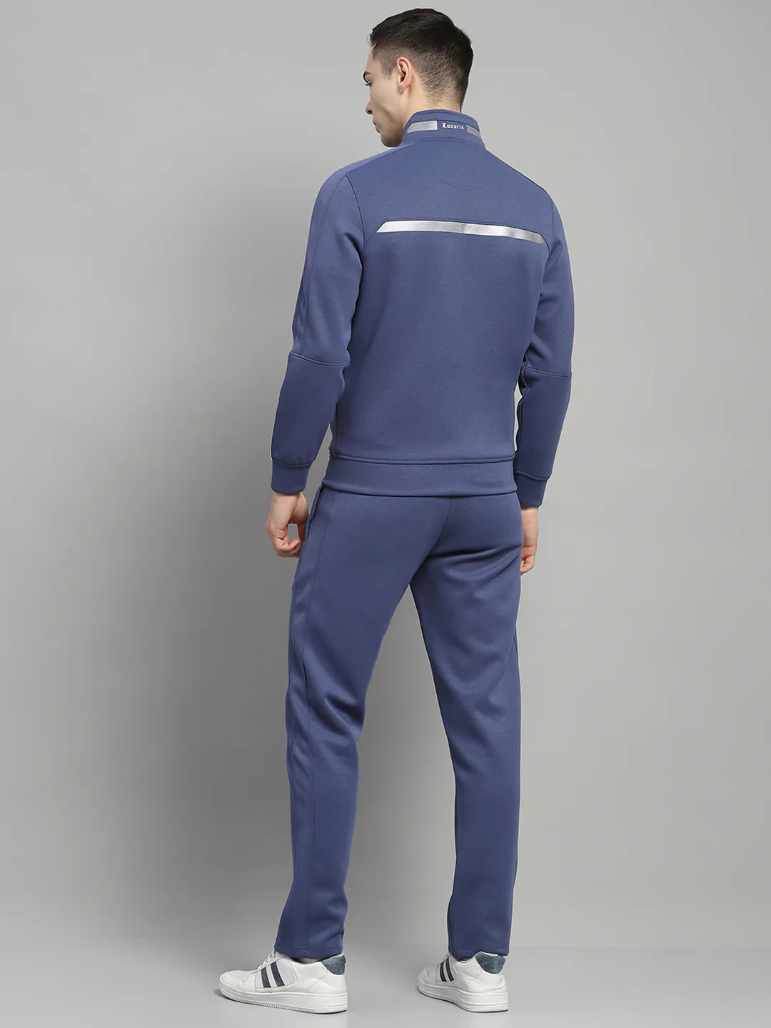 Men Blue Solid Mock Neck Full Sleeve Winter Tracksuit - Image 5
