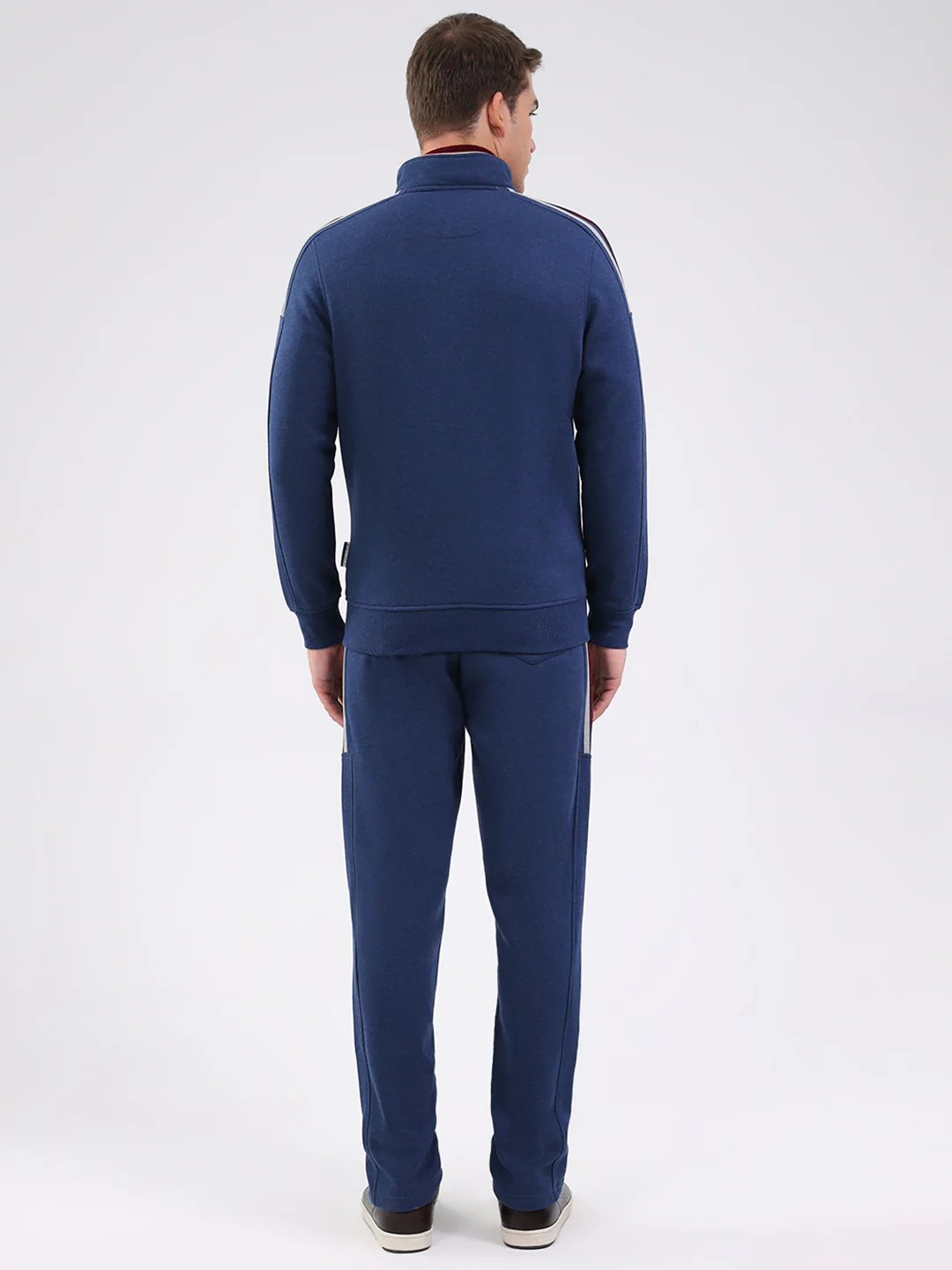Men Blue Solid Mock Neck Full Sleeve Winter Tracksuit - Image 5