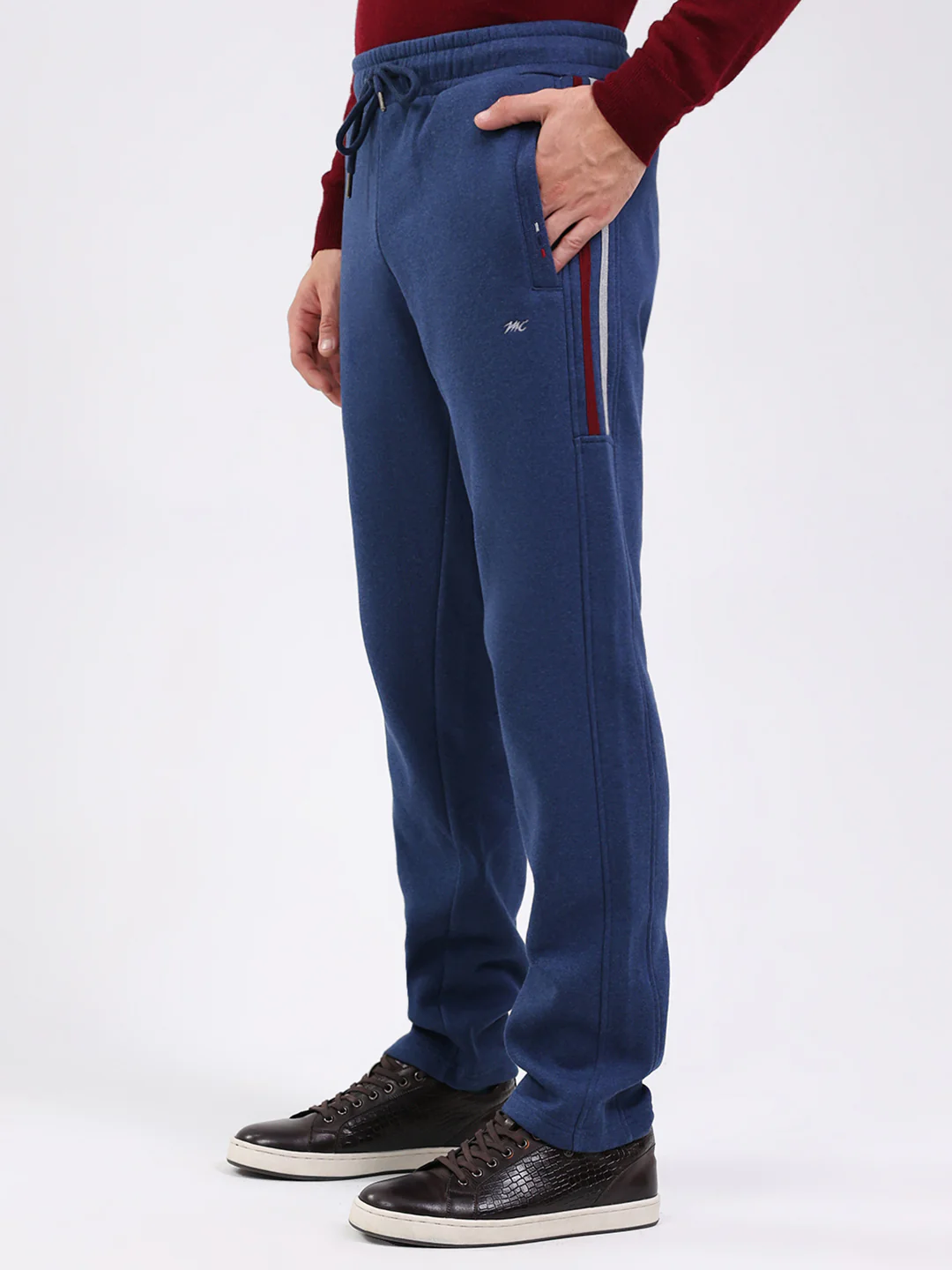 Men Blue Solid Mock Neck Full Sleeve Winter Tracksuit - Image 7
