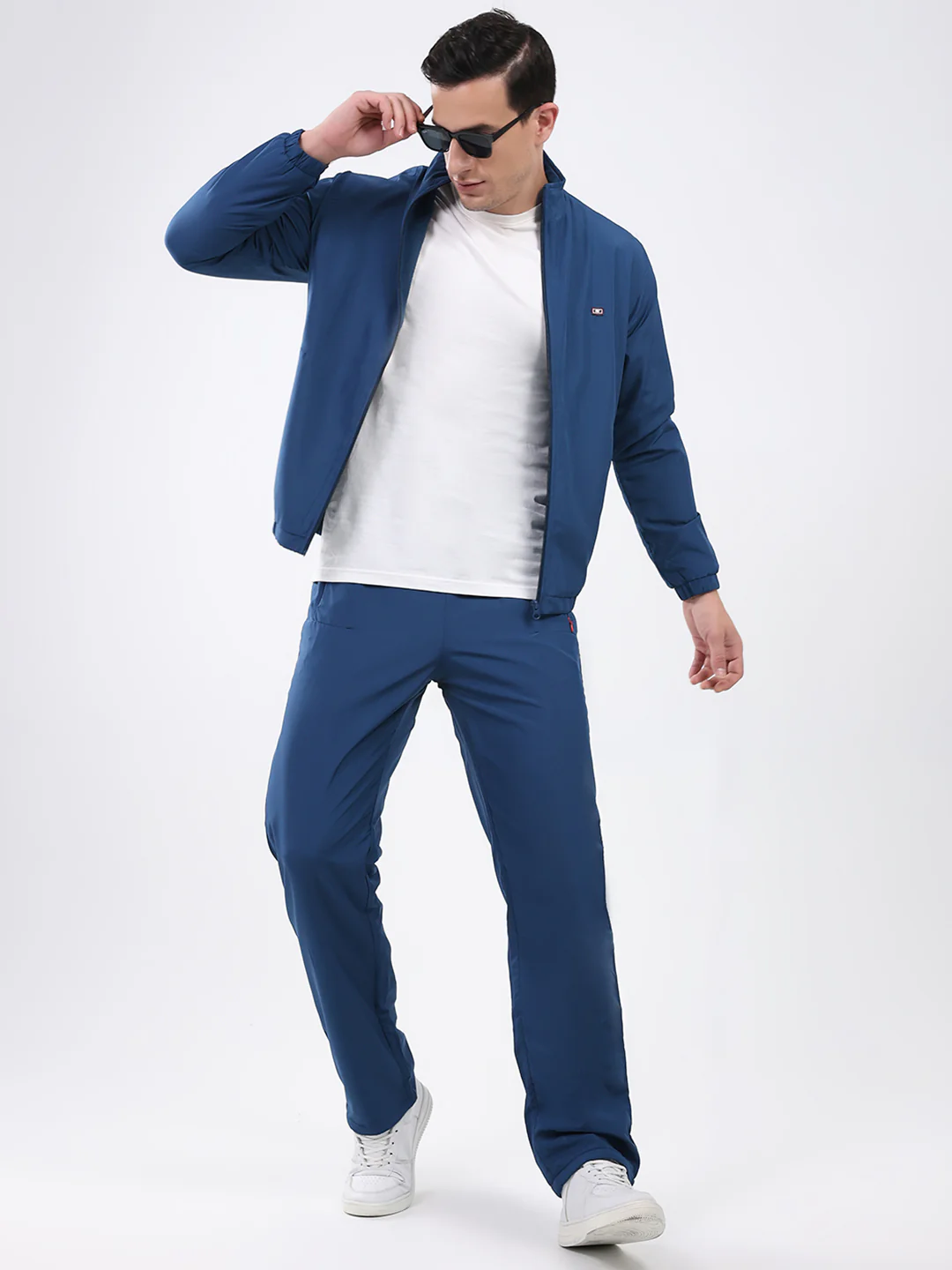 Men Blue Solid Mock Neck Full Sleeve Winter Tracksuit - Image 2