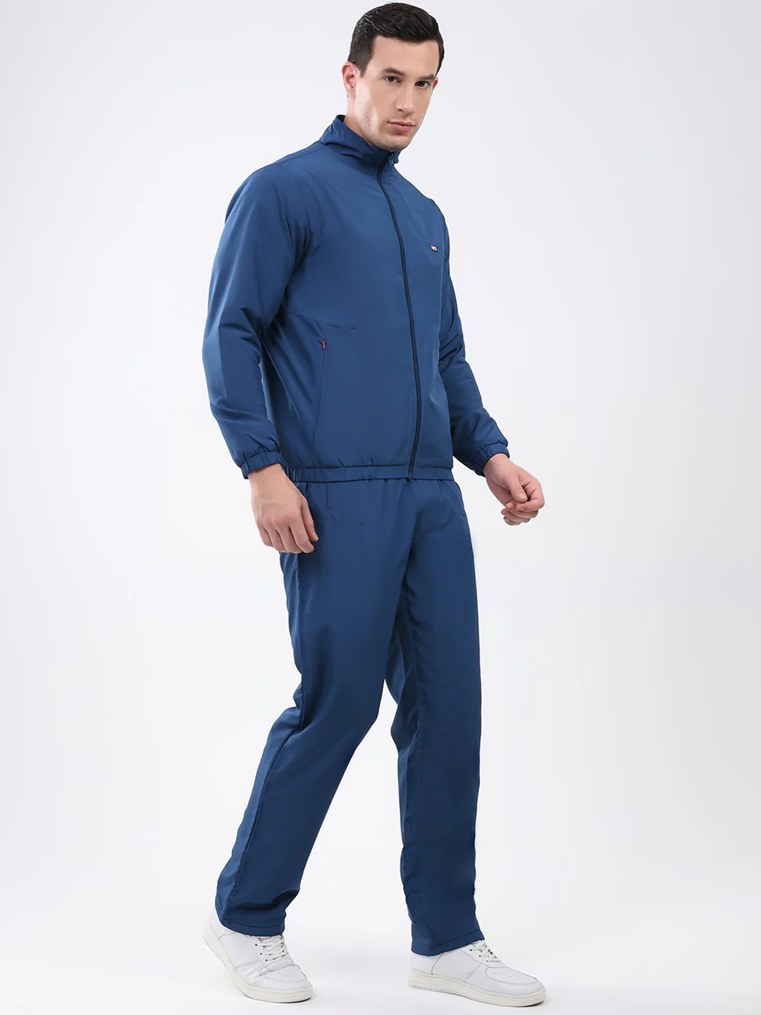 Men Blue Solid Mock Neck Full Sleeve Winter Tracksuit - Image 4