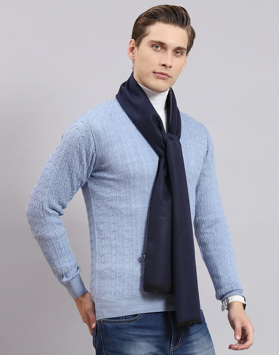 Men Blue Solid Muffler - Image 5
