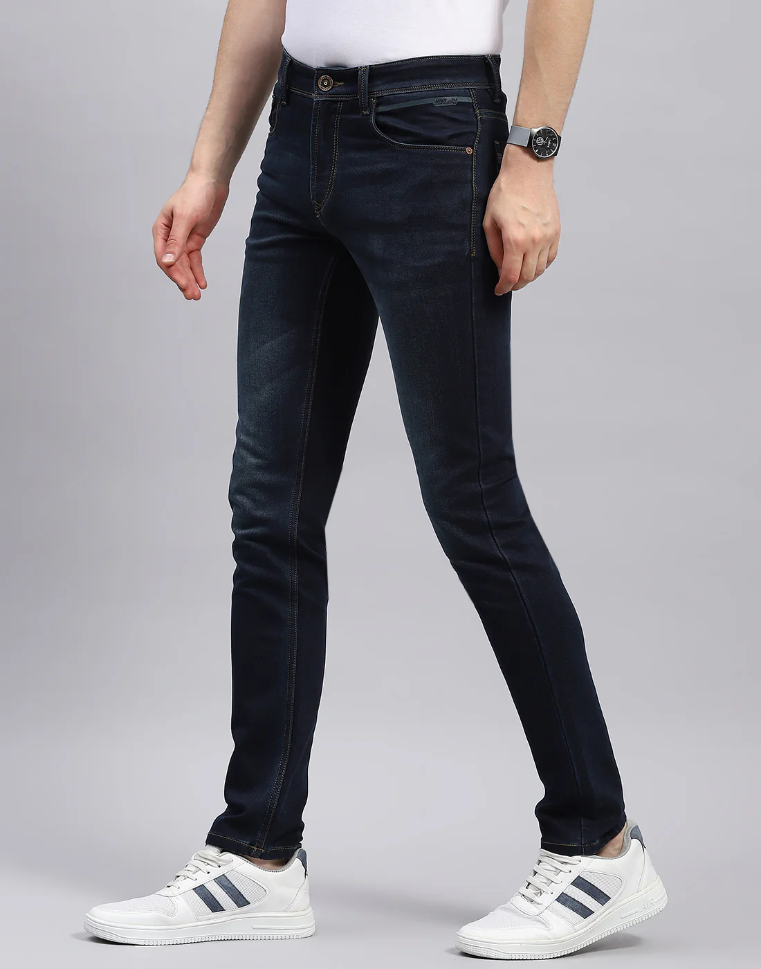 Men Blue Solid Narrow Fit Denim - Image 3