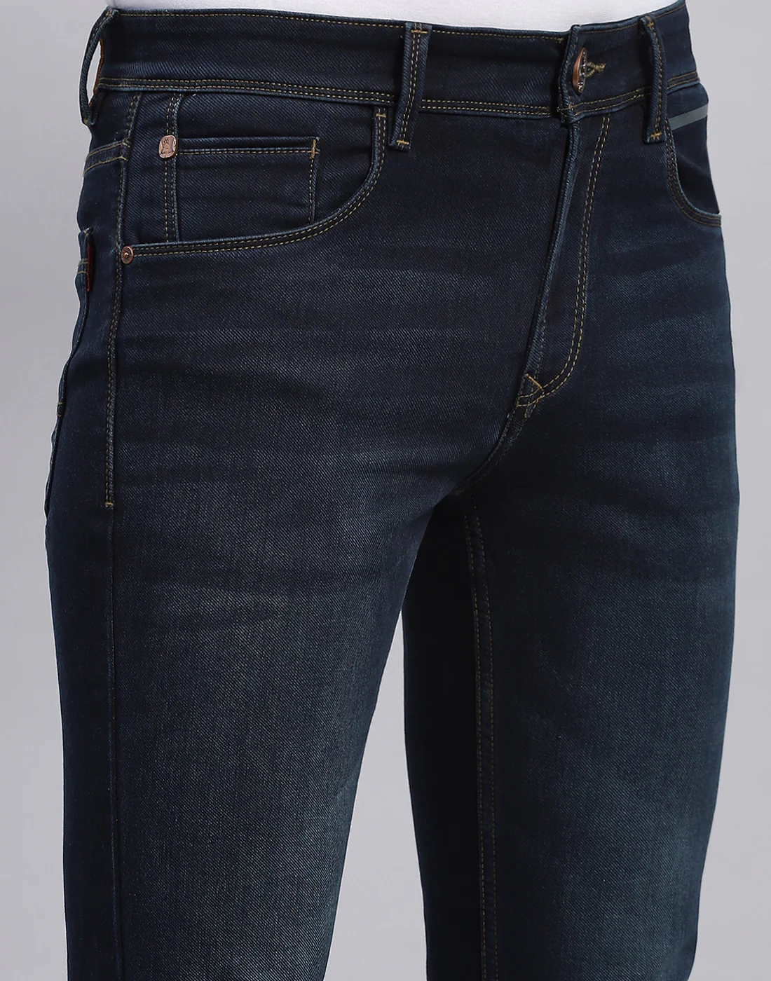 Men Blue Solid Narrow Fit Denim - Image 6
