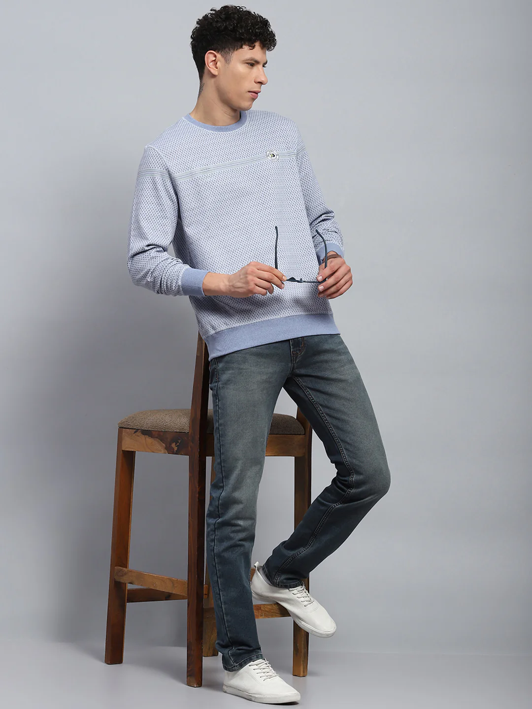 Men Blue Solid Narrow Fit Denim - Image 2