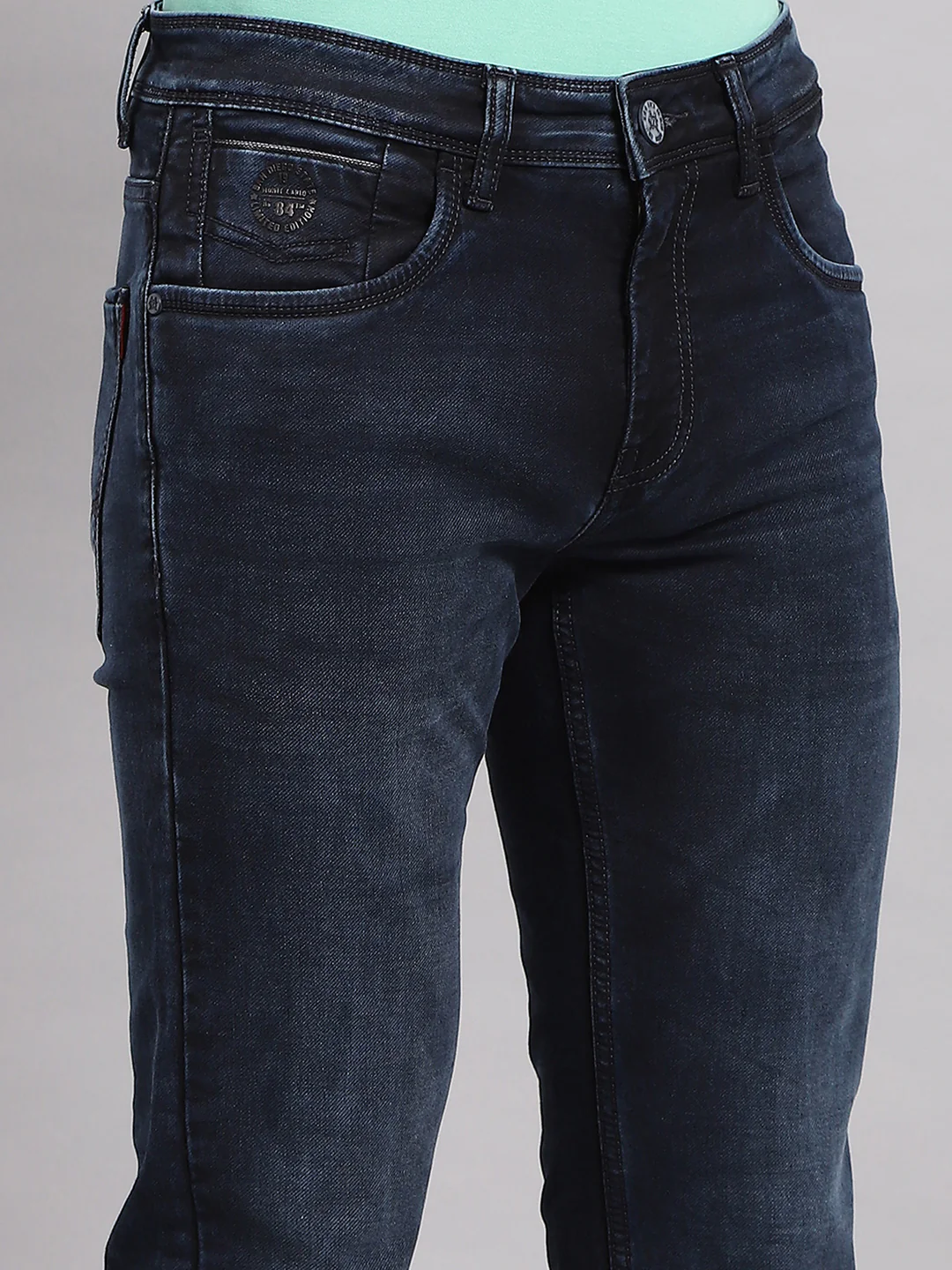 Men Blue Solid Narrow Fit Denim - Image 6