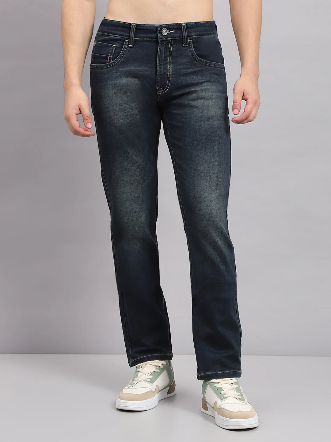Men Blue Solid Narrow Fit Denim - Image 2