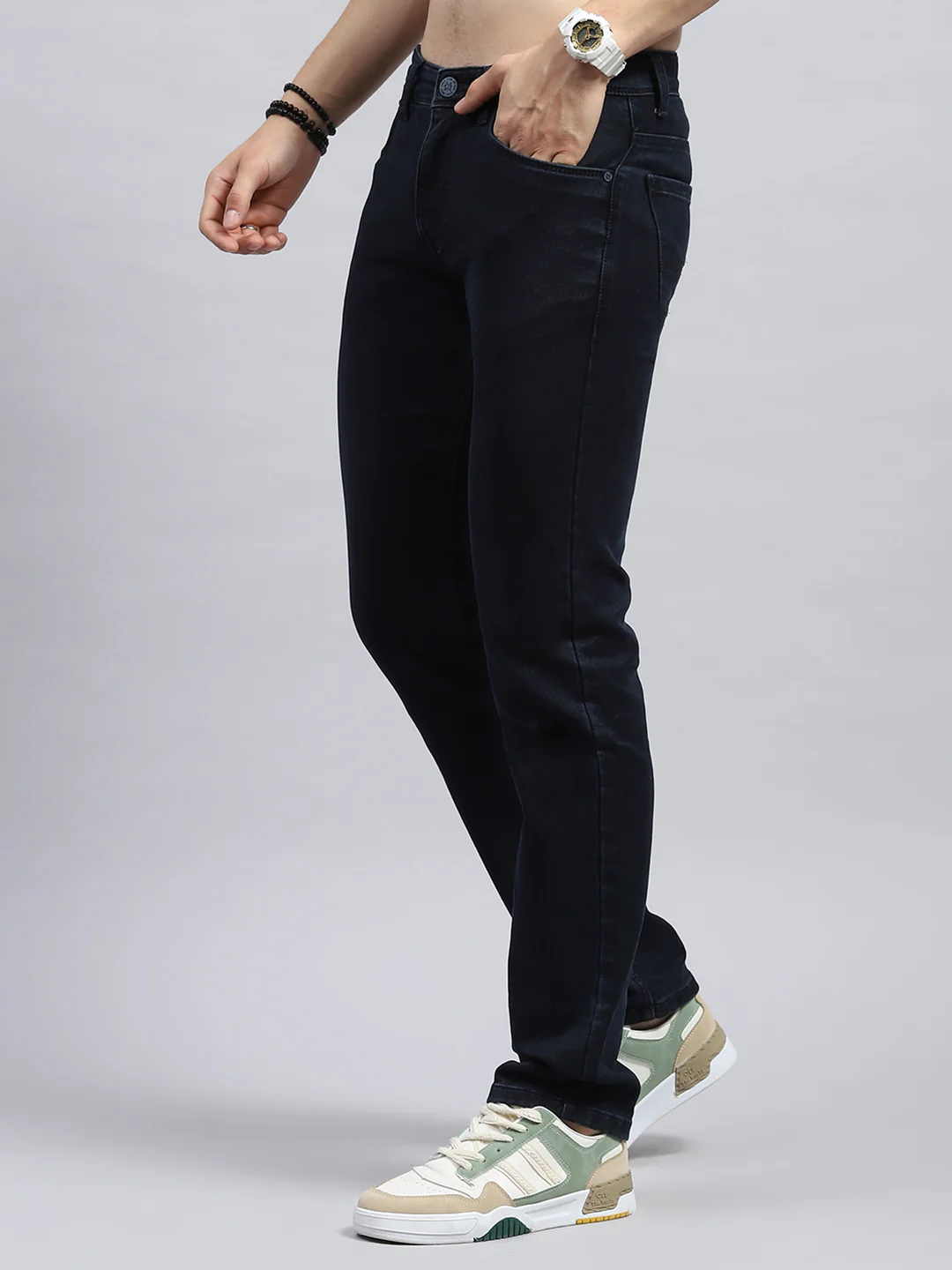 Men Blue Solid Narrow Fit Denim - Image 3
