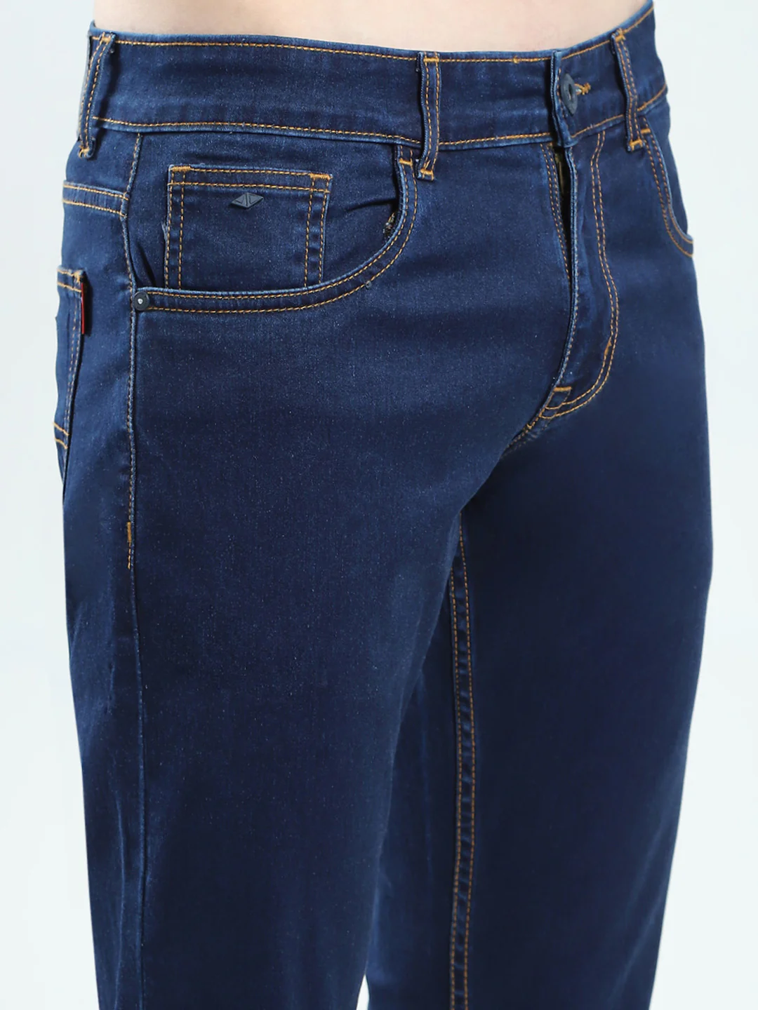 Men Blue Solid Narrow Fit Denim - Image 7