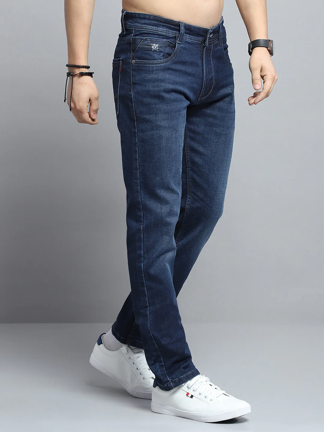 Men Blue Solid Narrow Fit Denim - Image 4