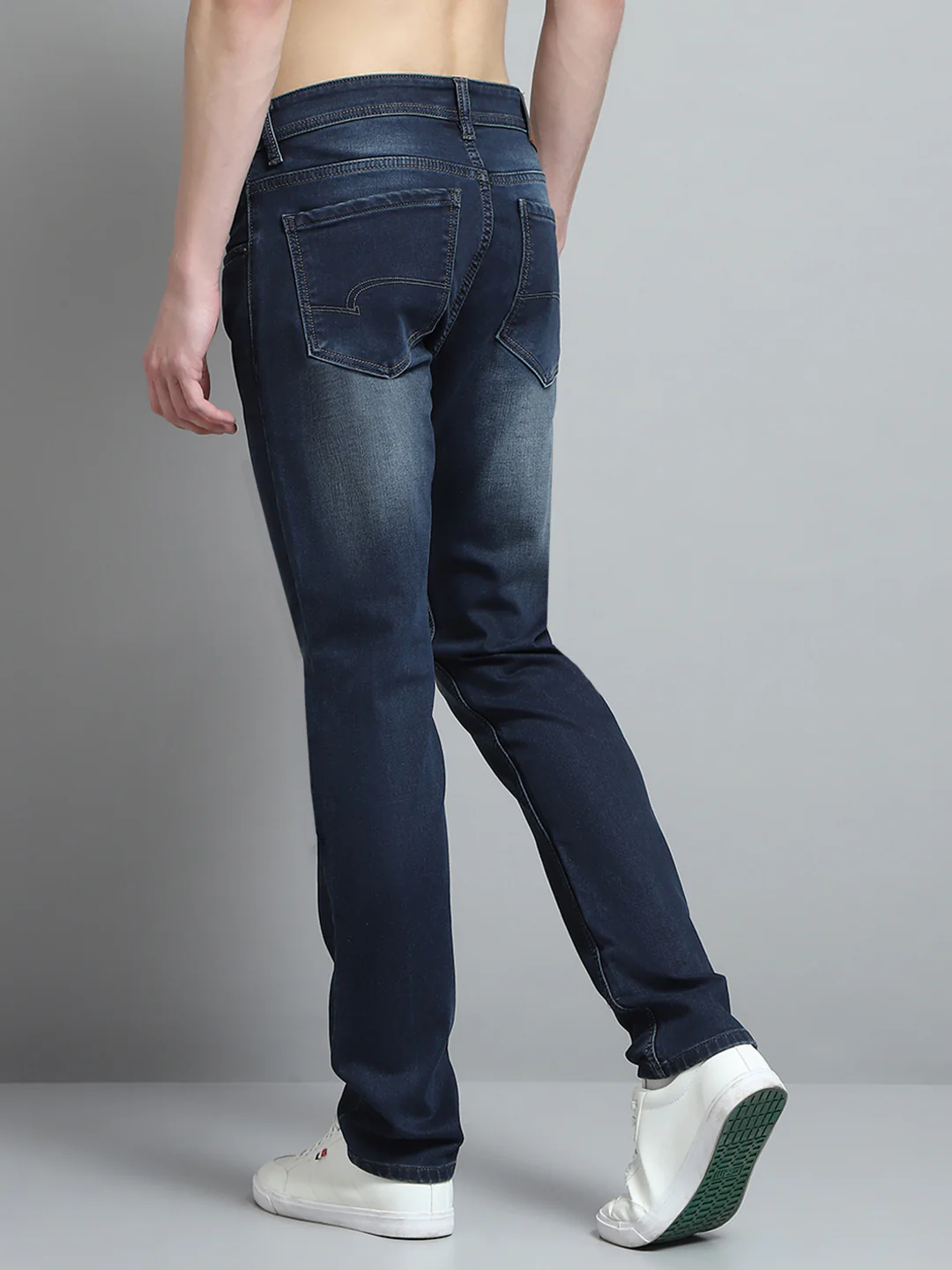 Men Blue Solid Narrow Fit Denim - Image 5