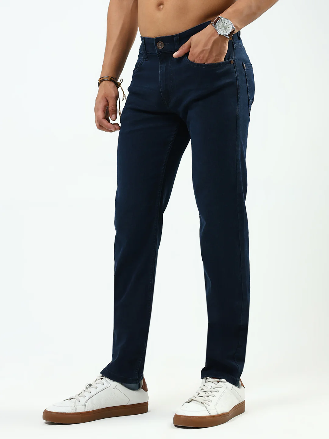 Men Blue Solid Narrow Fit Denim - Image 3