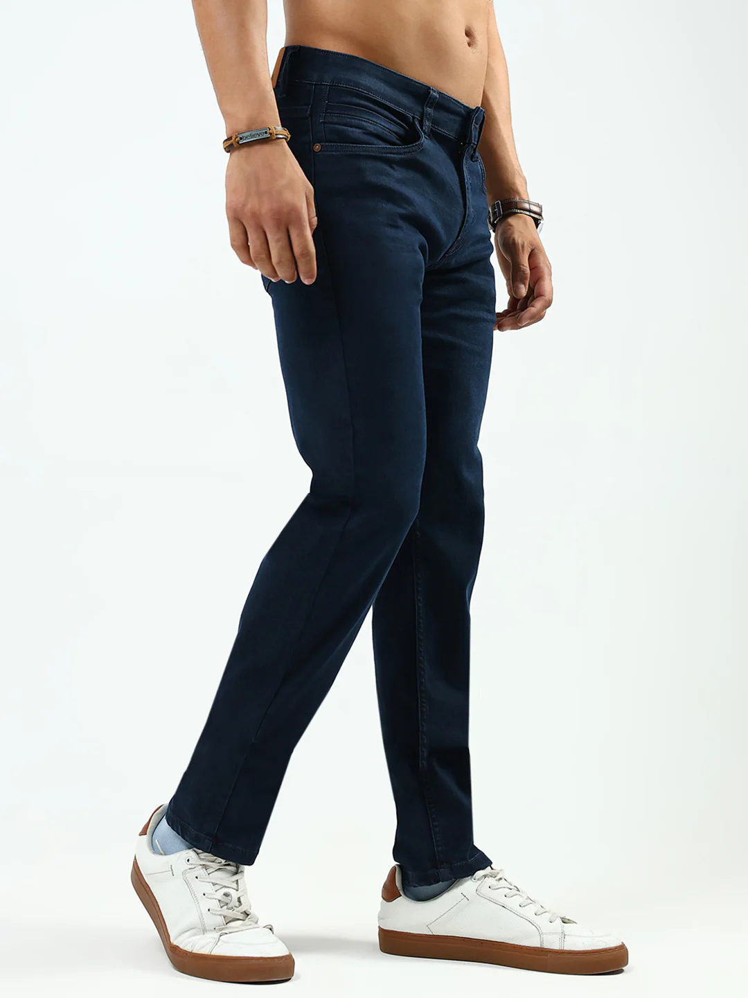 Men Blue Solid Narrow Fit Denim - Image 4
