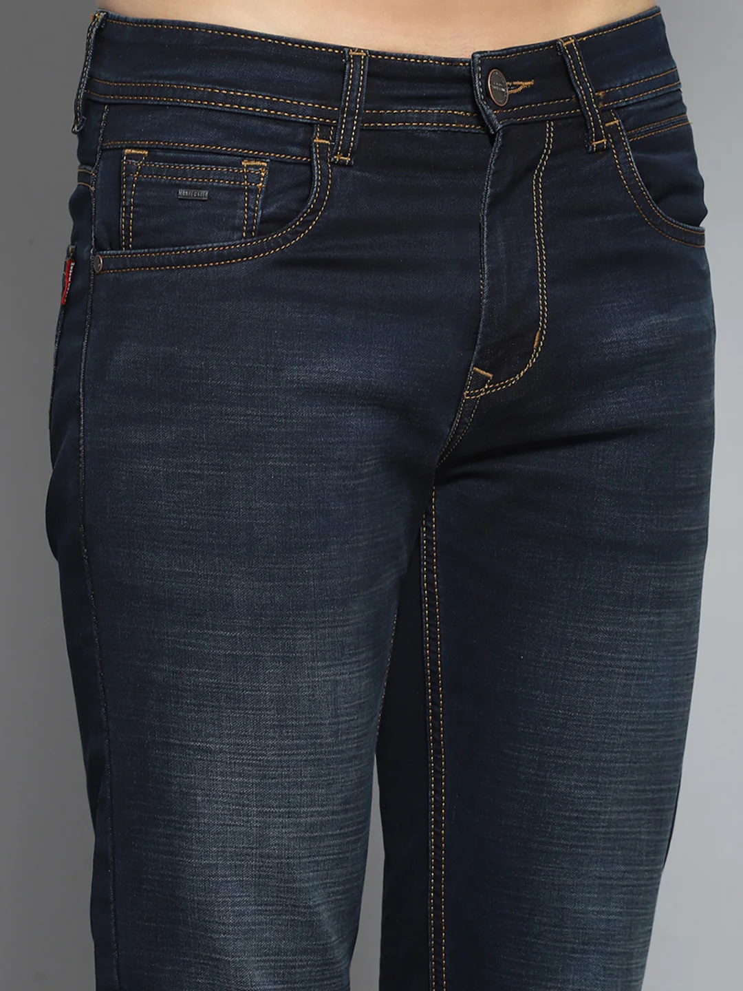 Men Blue Solid Narrow Fit Denim - Image 6
